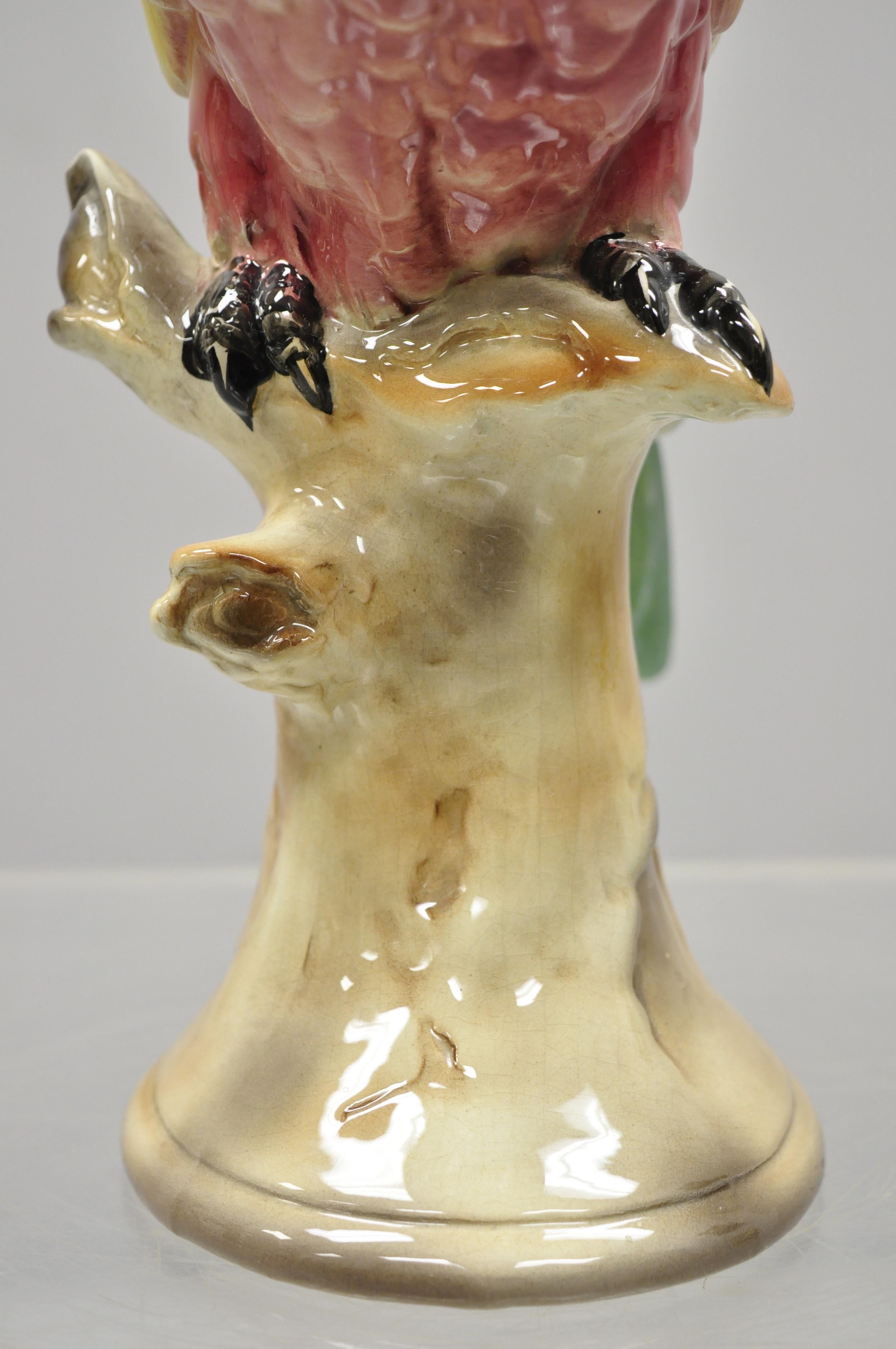 Antique Goldscheider Glazed Ceramic Porcelain Pink Parrot on Branch Figurine 2