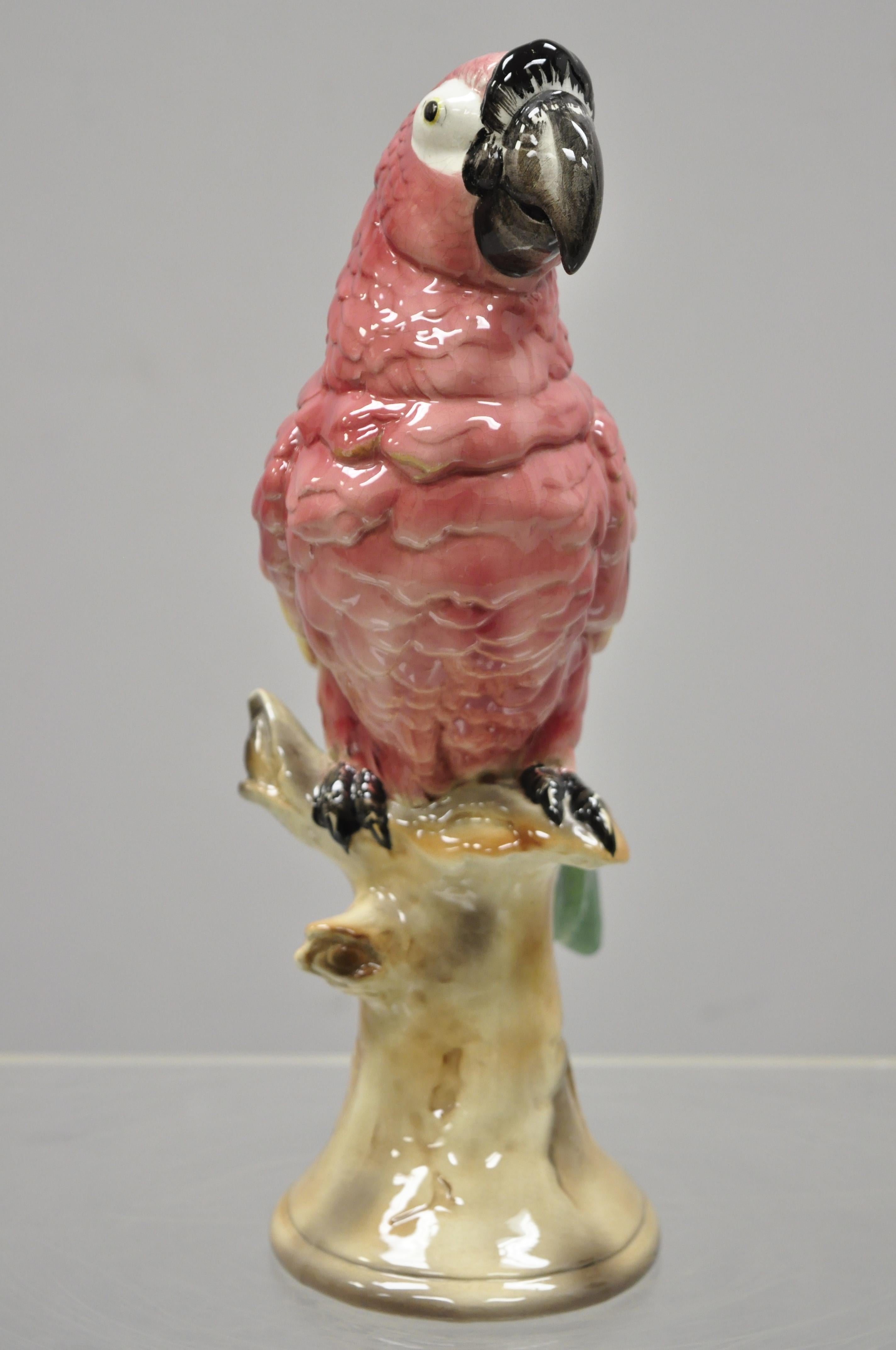 Antique Goldscheider Glazed Ceramic Porcelain Pink Parrot on Branch Figurine 3