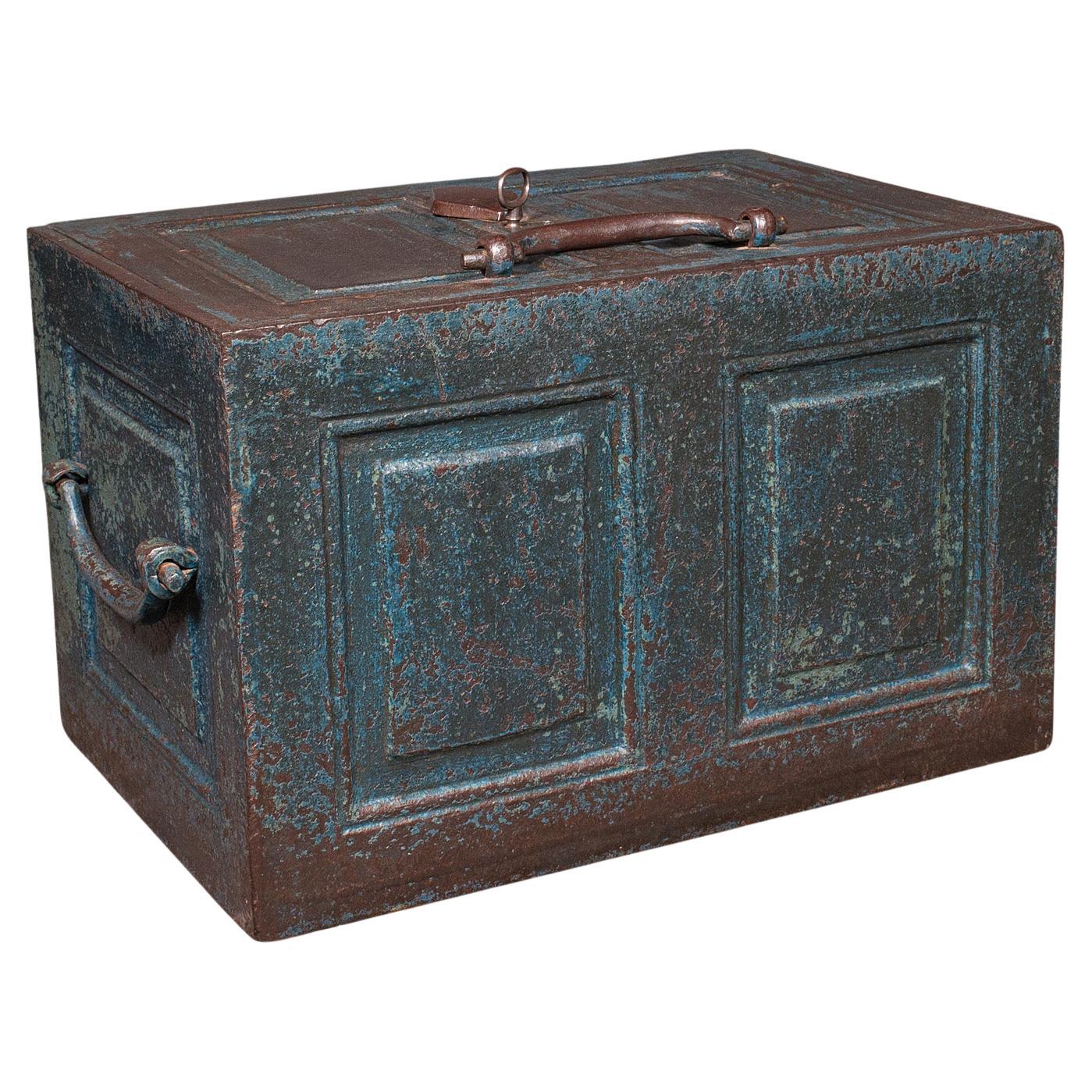 Antica cassaforte da orafo, inglese, pesante cassaforte in ghisa con chiusura a chiave, vittoriana