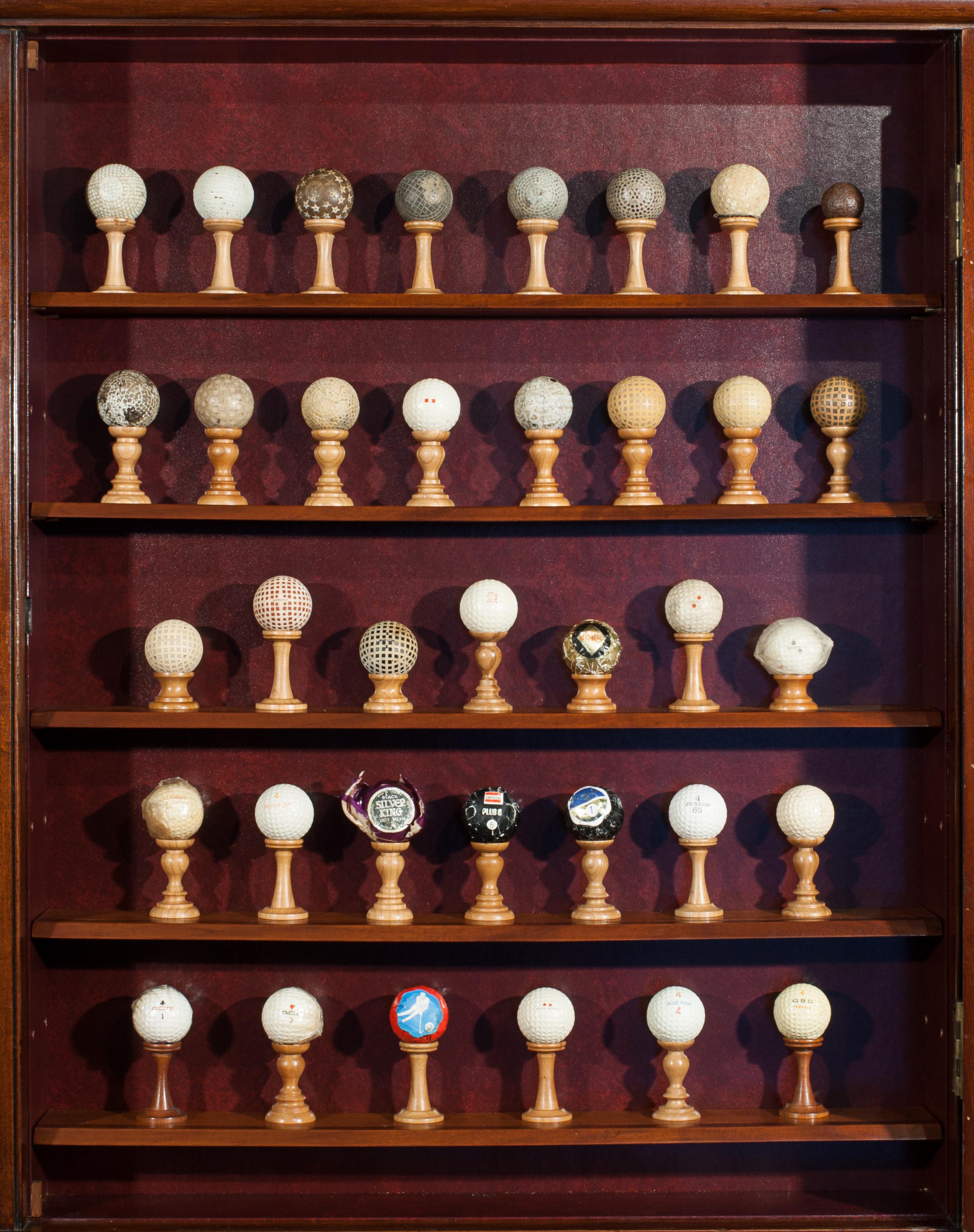 British Antique Golf Ball Collection from 1890 - 1960 in Cabinet