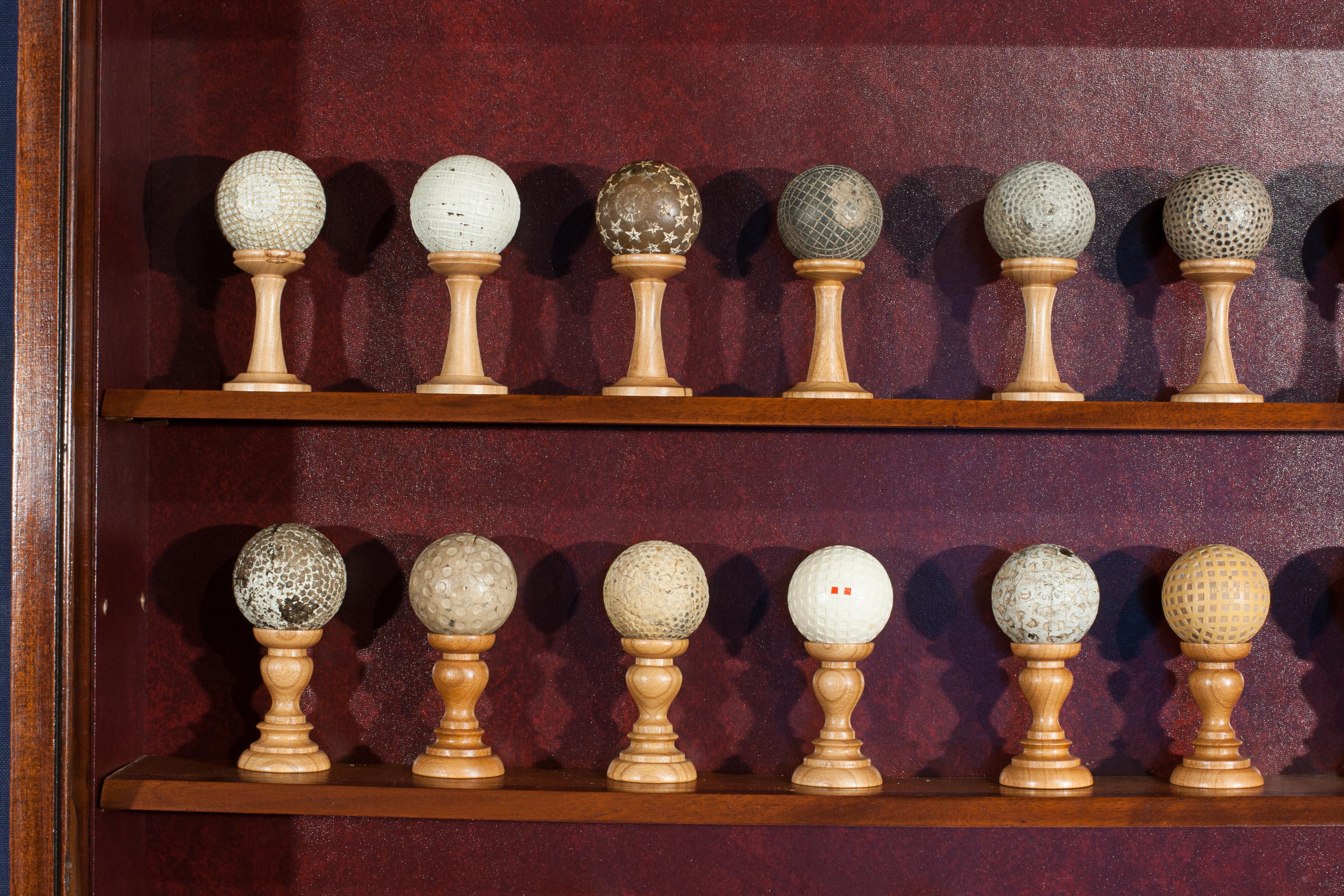 Rubber Antique Golf Ball Collection from 1890 - 1960 in Cabinet