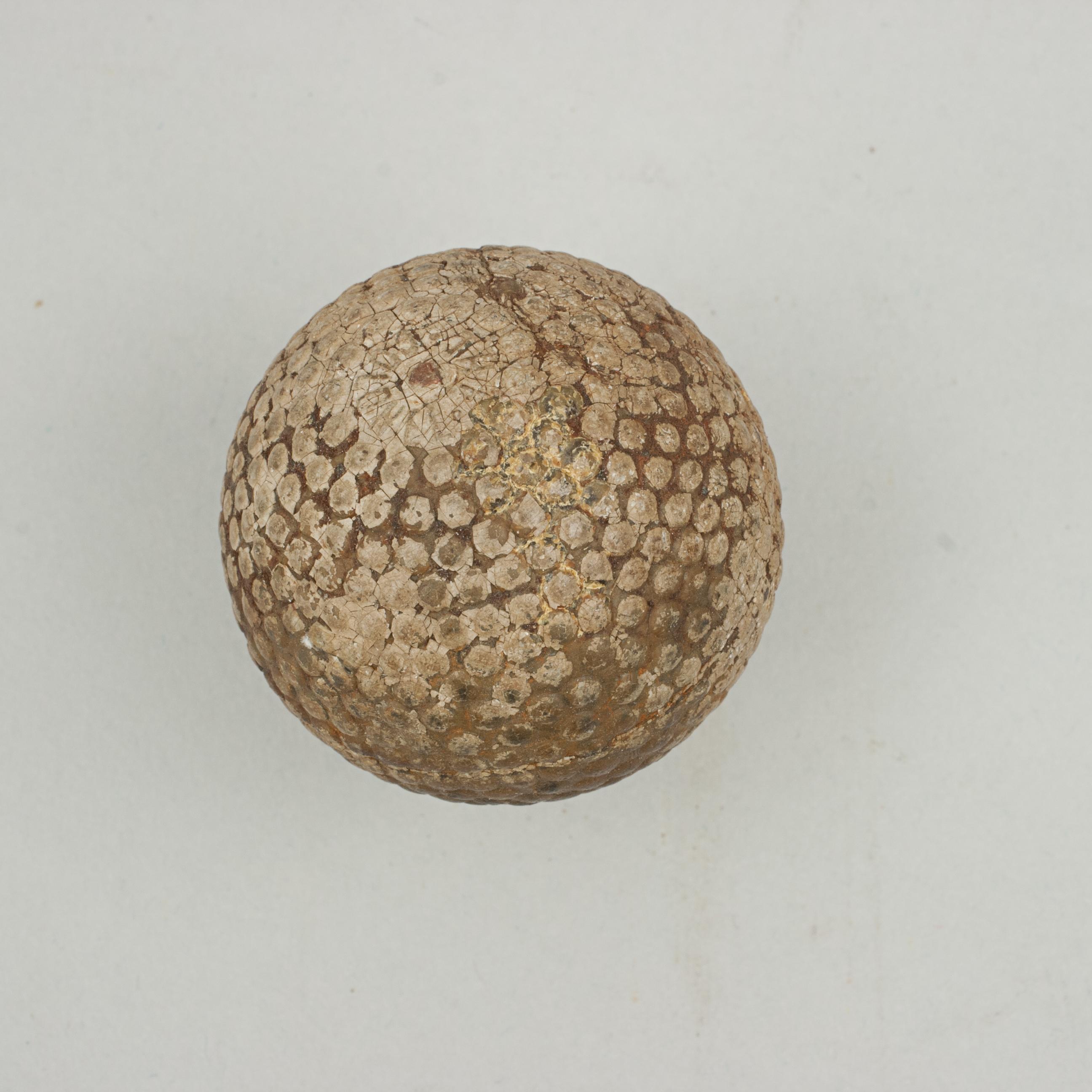 Rubber Antique Golf Ball, St. Mungo Patent Colonel Bramble Pattern Golf Ball For Sale