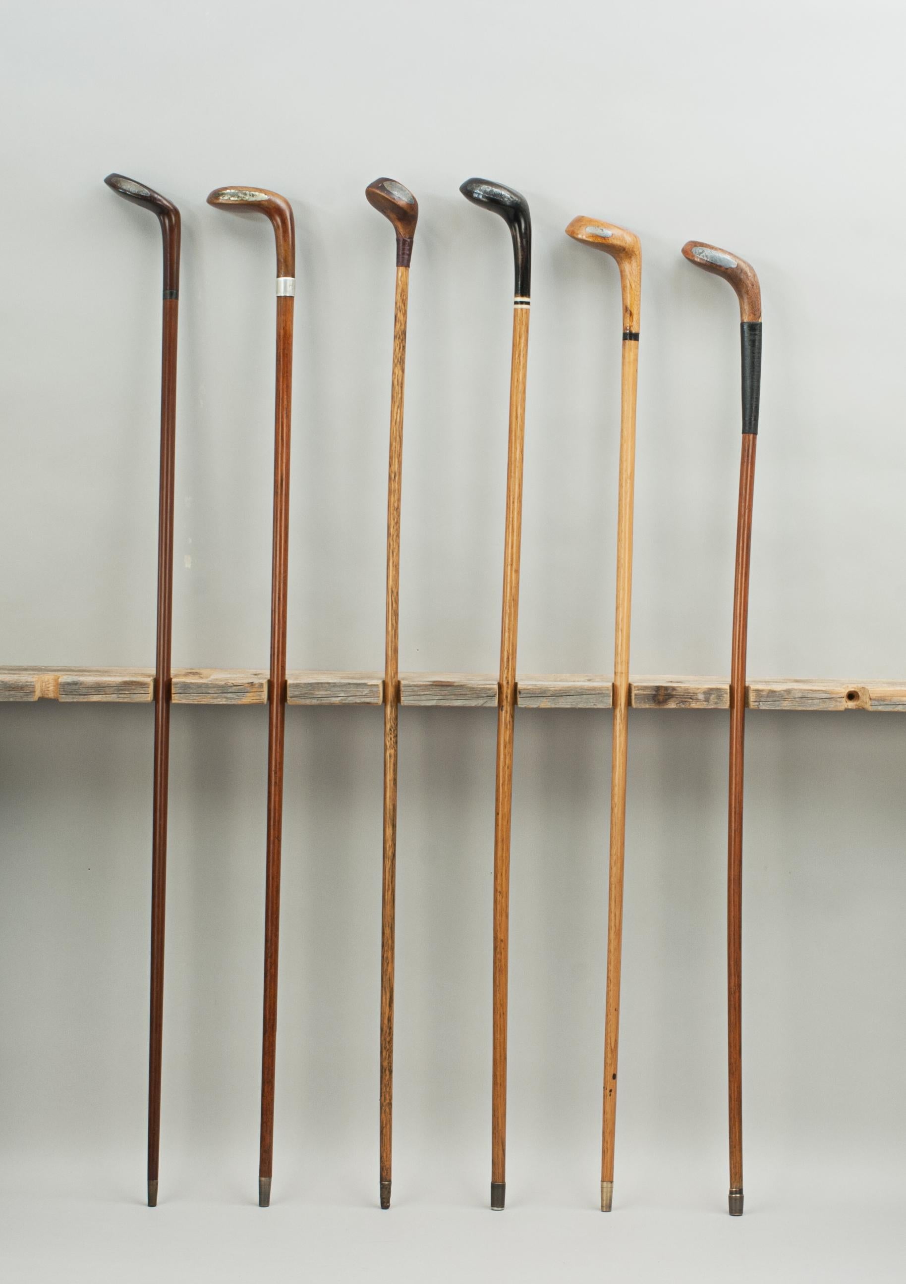 European Antique Golf Club Walking Stick Collection of 16 Canes, Sunday Clubs