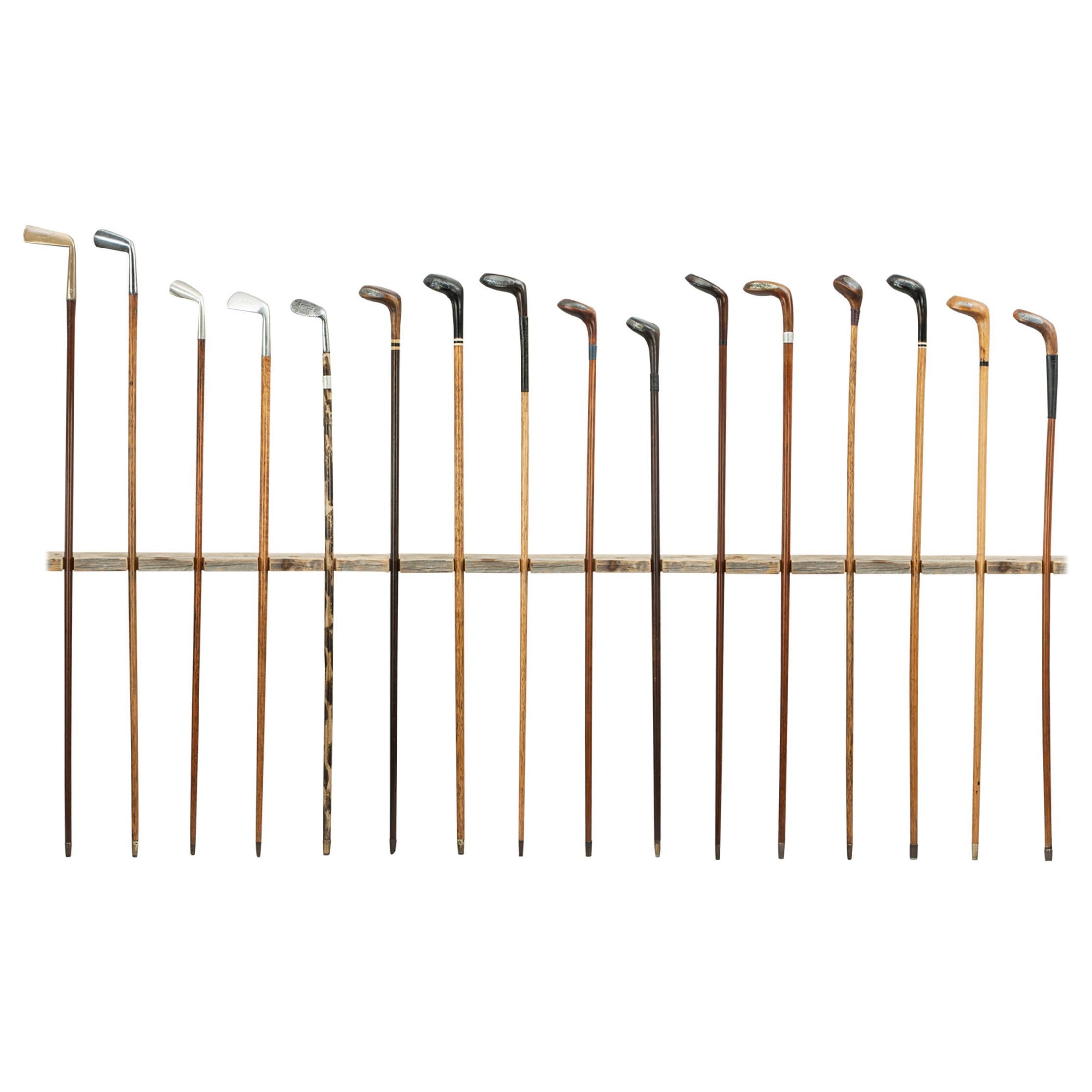 Antique Golf Club Walking Stick Collection of 16 Canes, Sunday Clubs