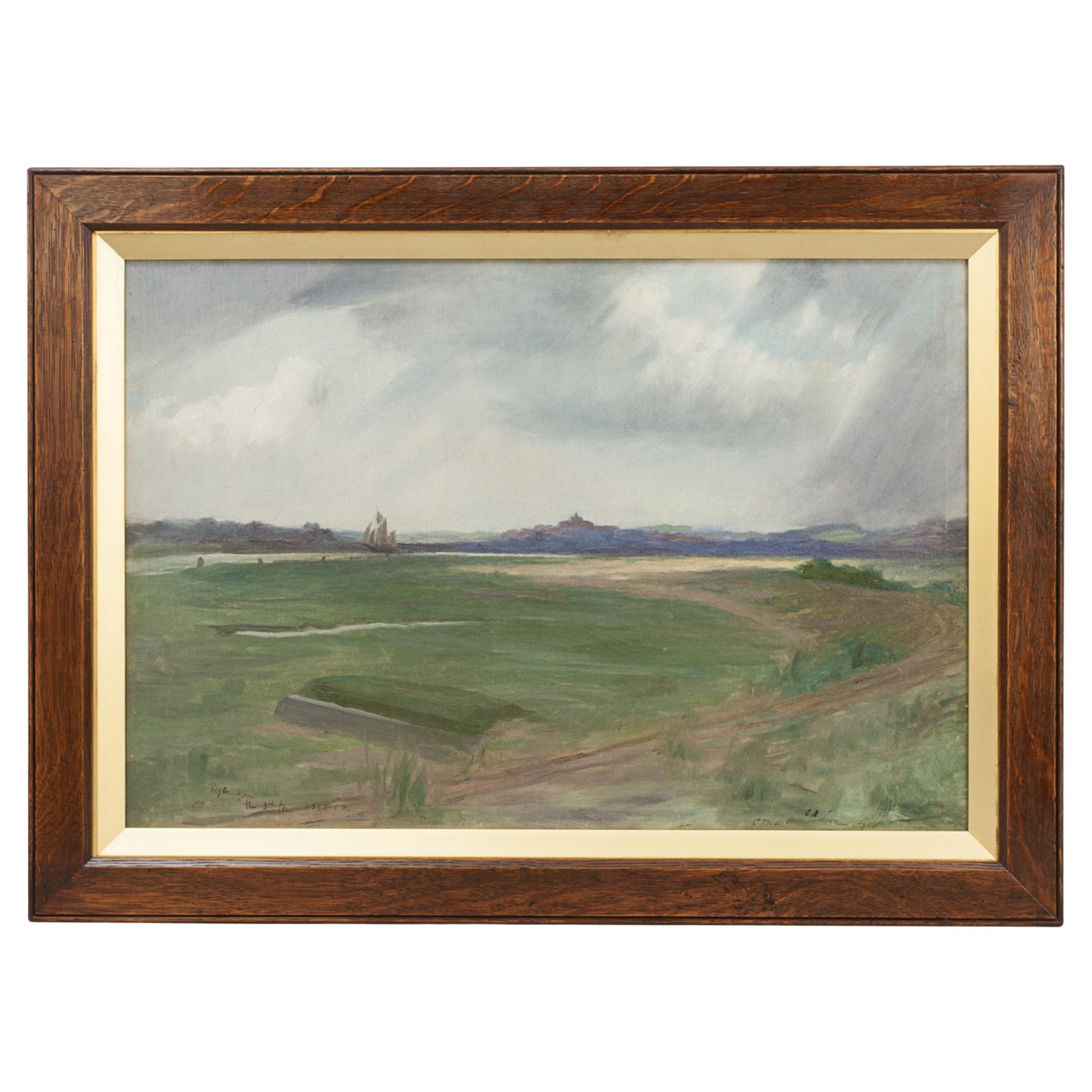 Antique Golf Painting Of Rye Harbour im Angebot