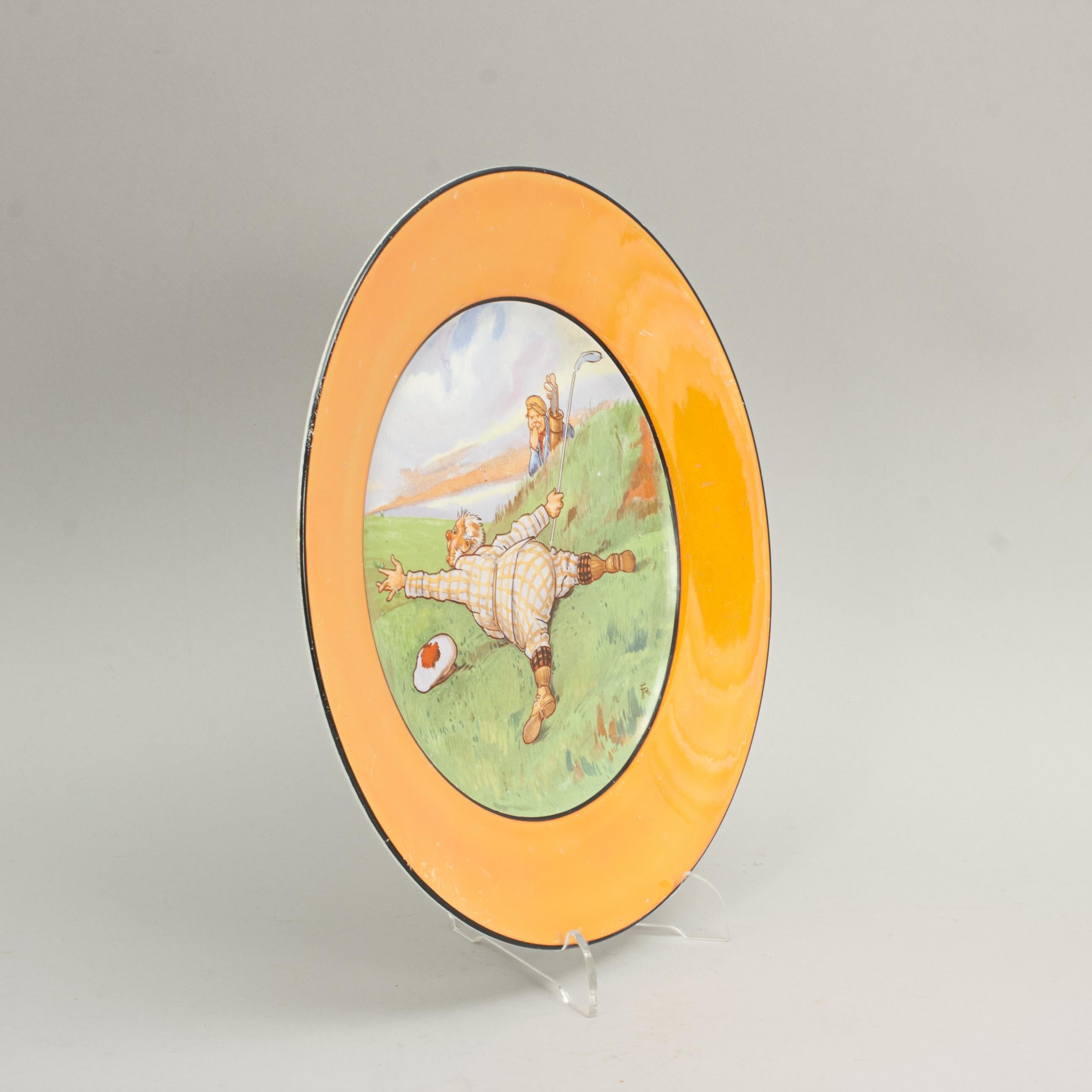 Winton Pottery With Golf Design.
A Wonderful Golf Plate by Royal Winton, Stoke on Trent pottery, with the printed mark to the rear. The transfer decoration is showing a golf scene with artist's monogram (F A R) and is known as 
