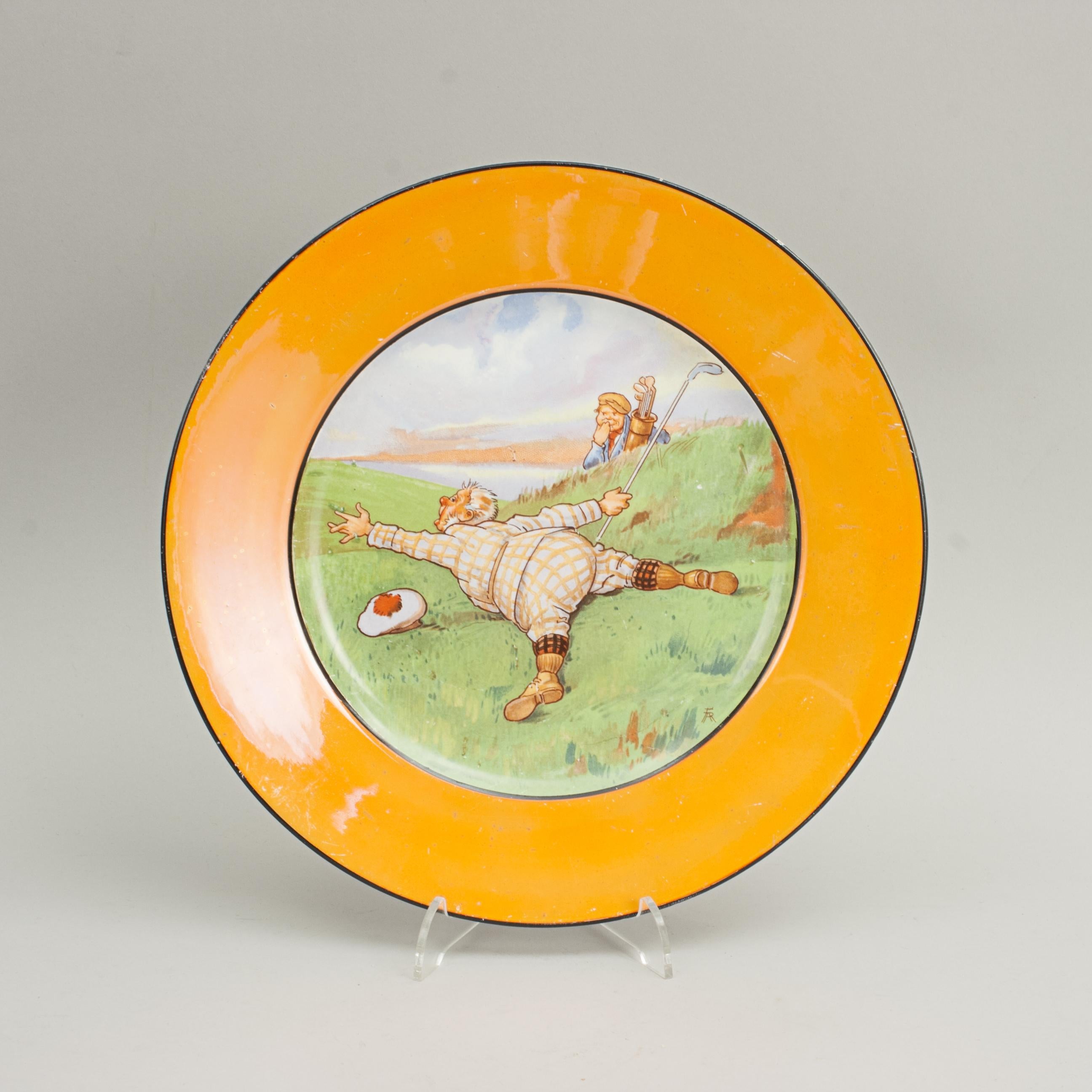 English Antique Golf Plate, Royal Winton, Golf Language For Sale