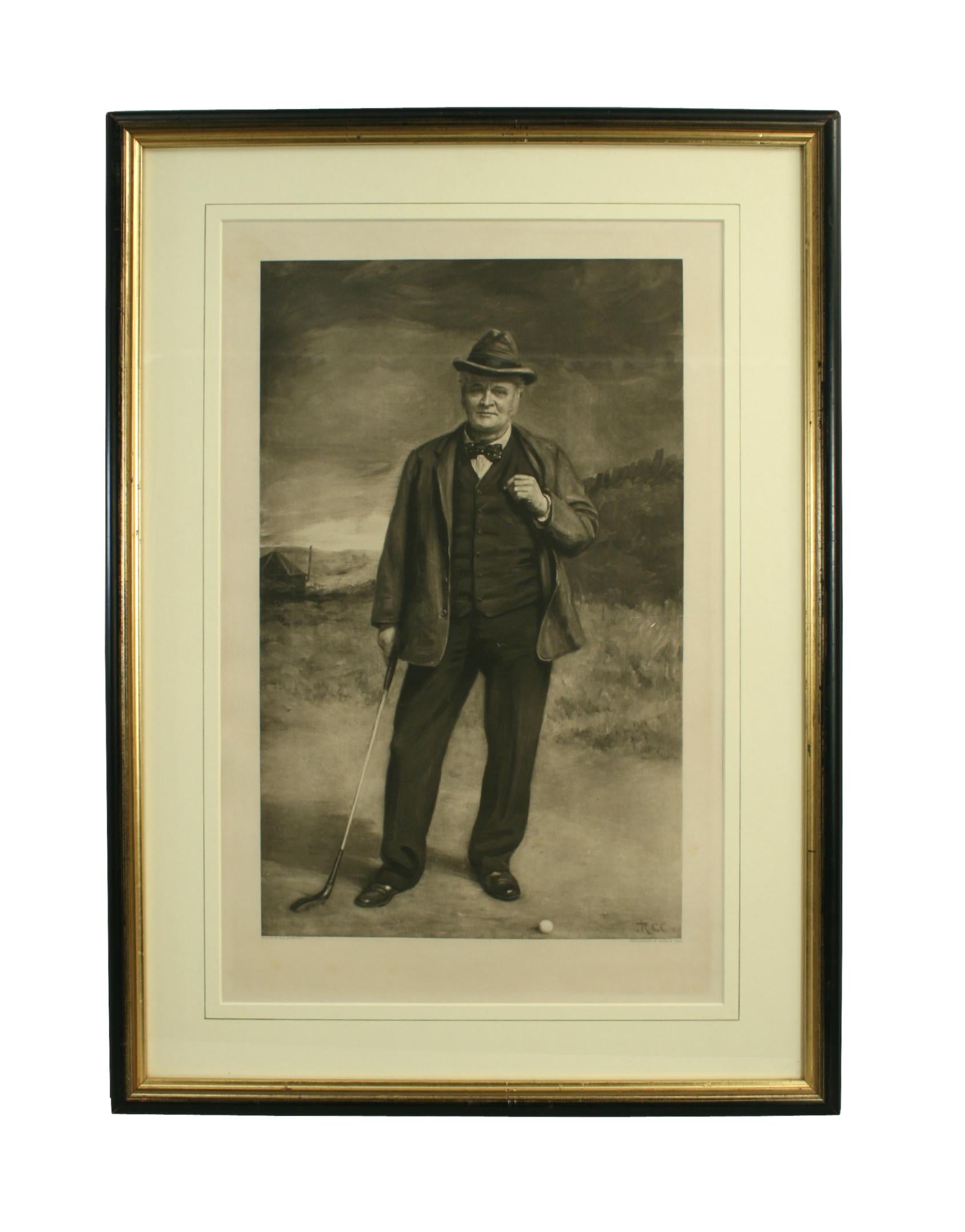 Antikes Golfporträt, Charlie Hunter of Prestwick, Fotogravur im Angebot 1