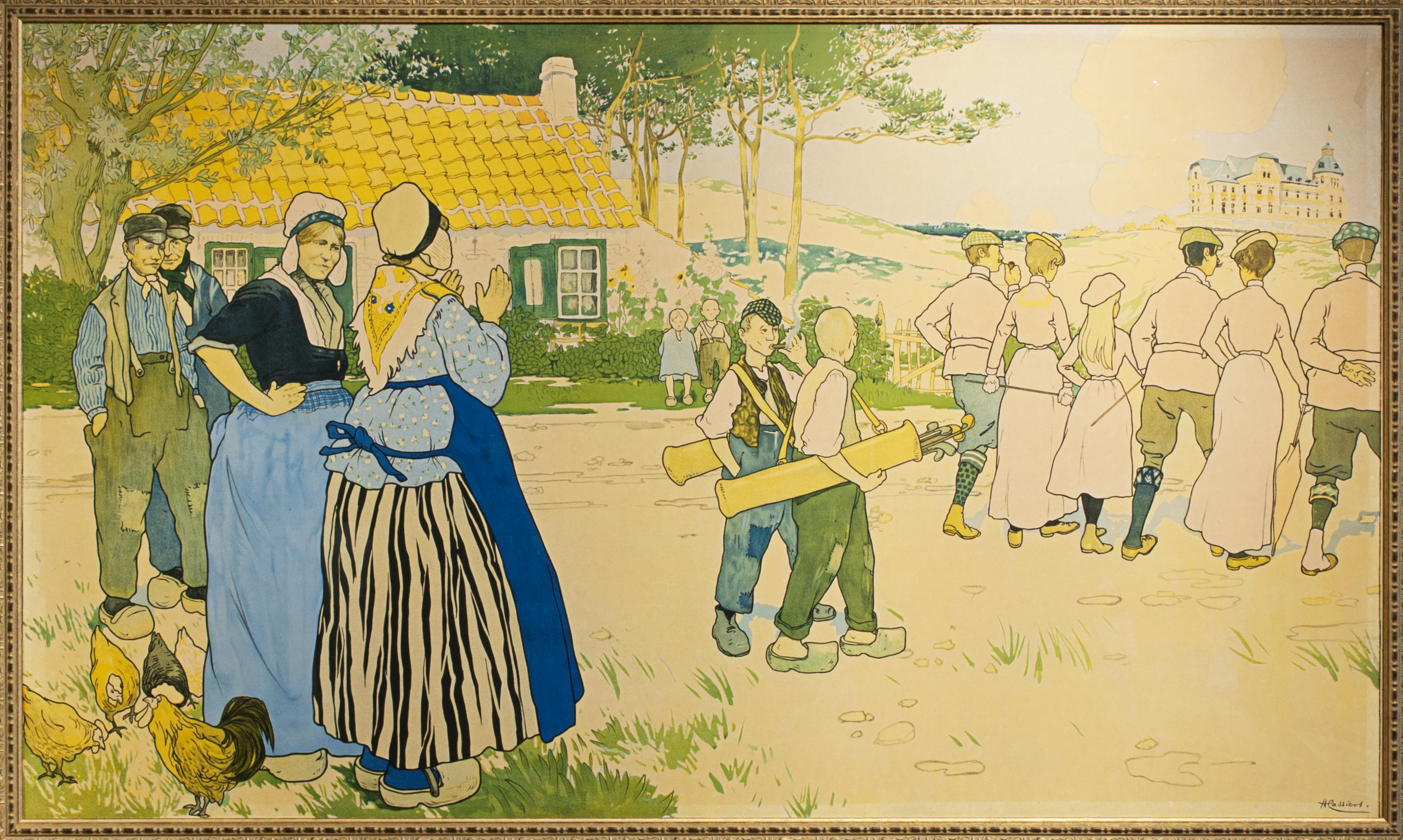 Early 20th Century Antique Golf Poster, Coq Sur Mer, De Haan, Belgium, 1897 For Sale