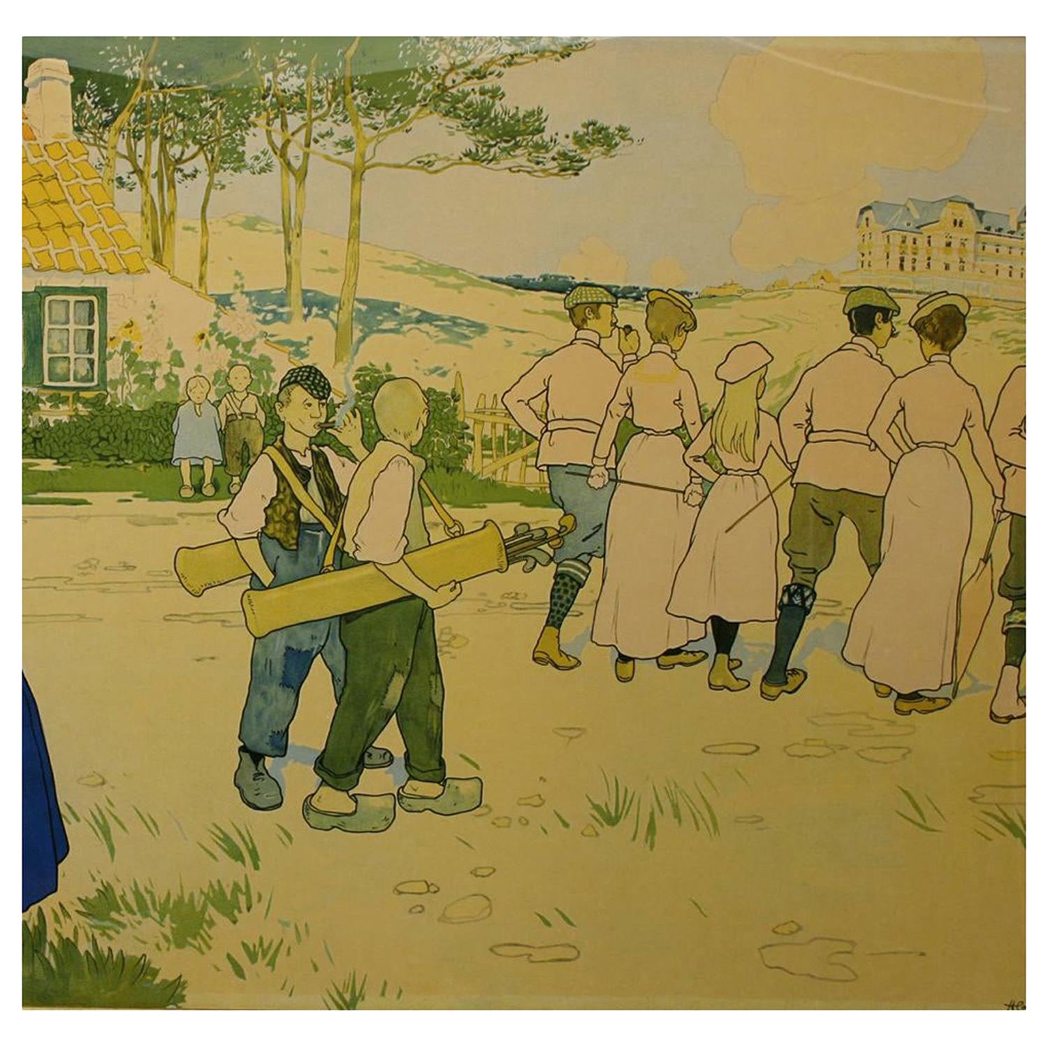 Antique Golf Poster, Coq Sur Mer, De Haan, Belgium, 1897