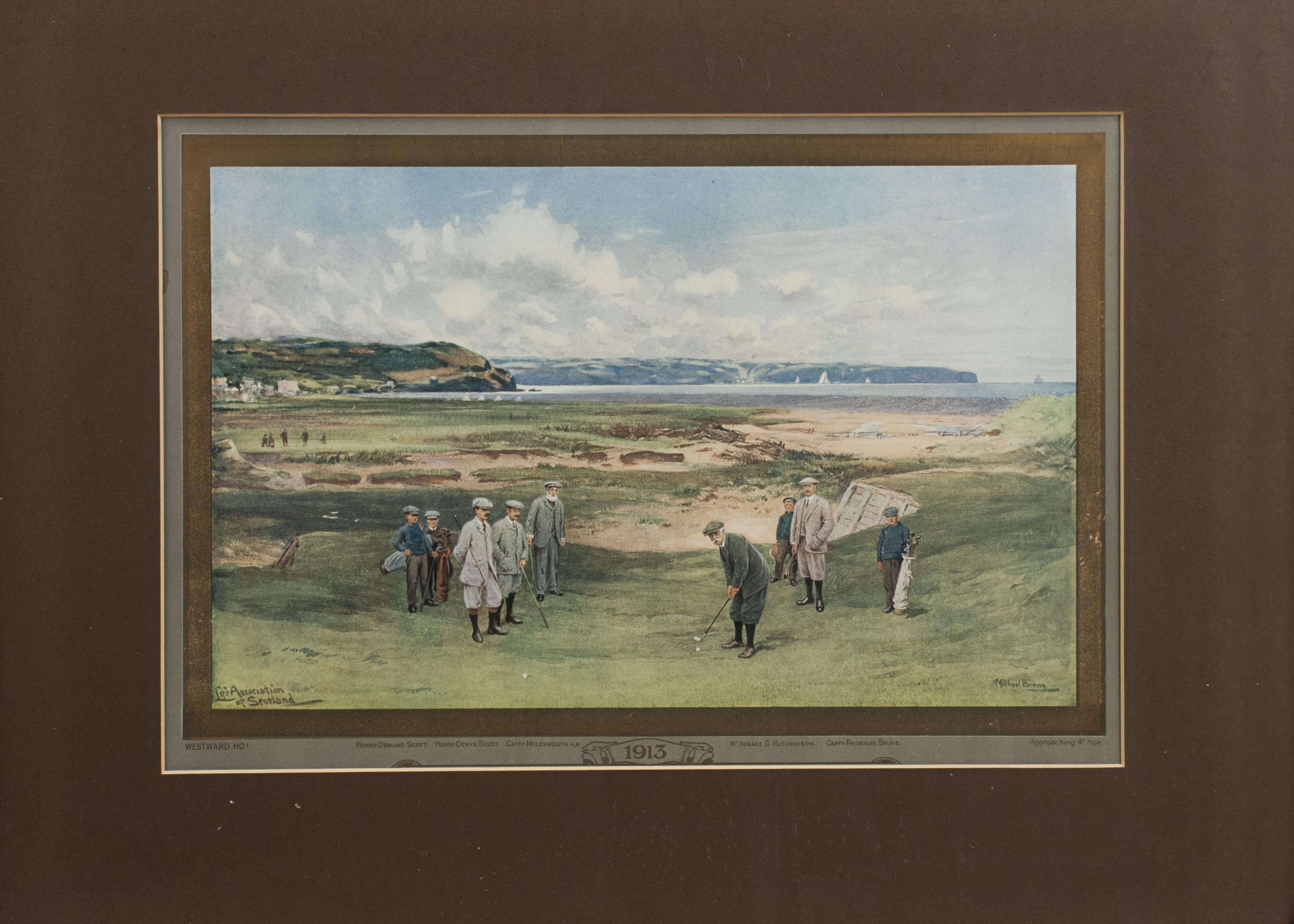 Grabado antiguo de golf, Westward Ho!, Life Association of Scotland, Michael Brown Arte deportivo en venta