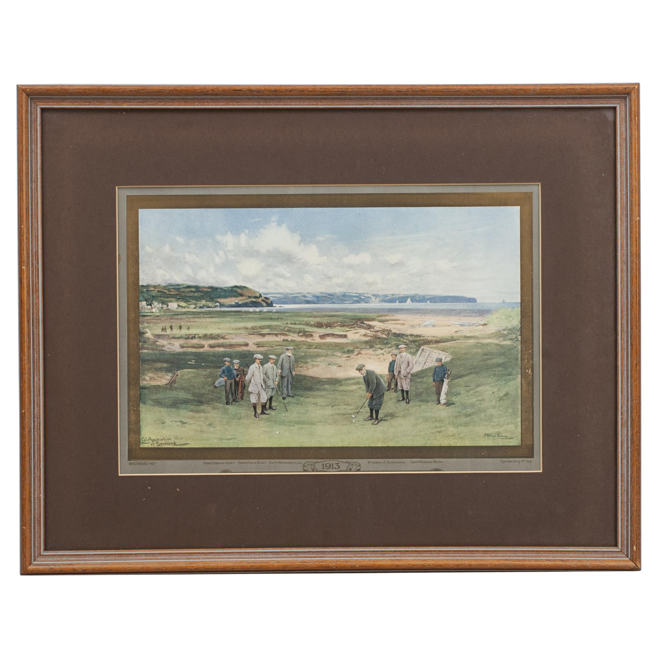 Antique Golf Print, Westward Ho!, Life Association of Scotland, Michael Brown