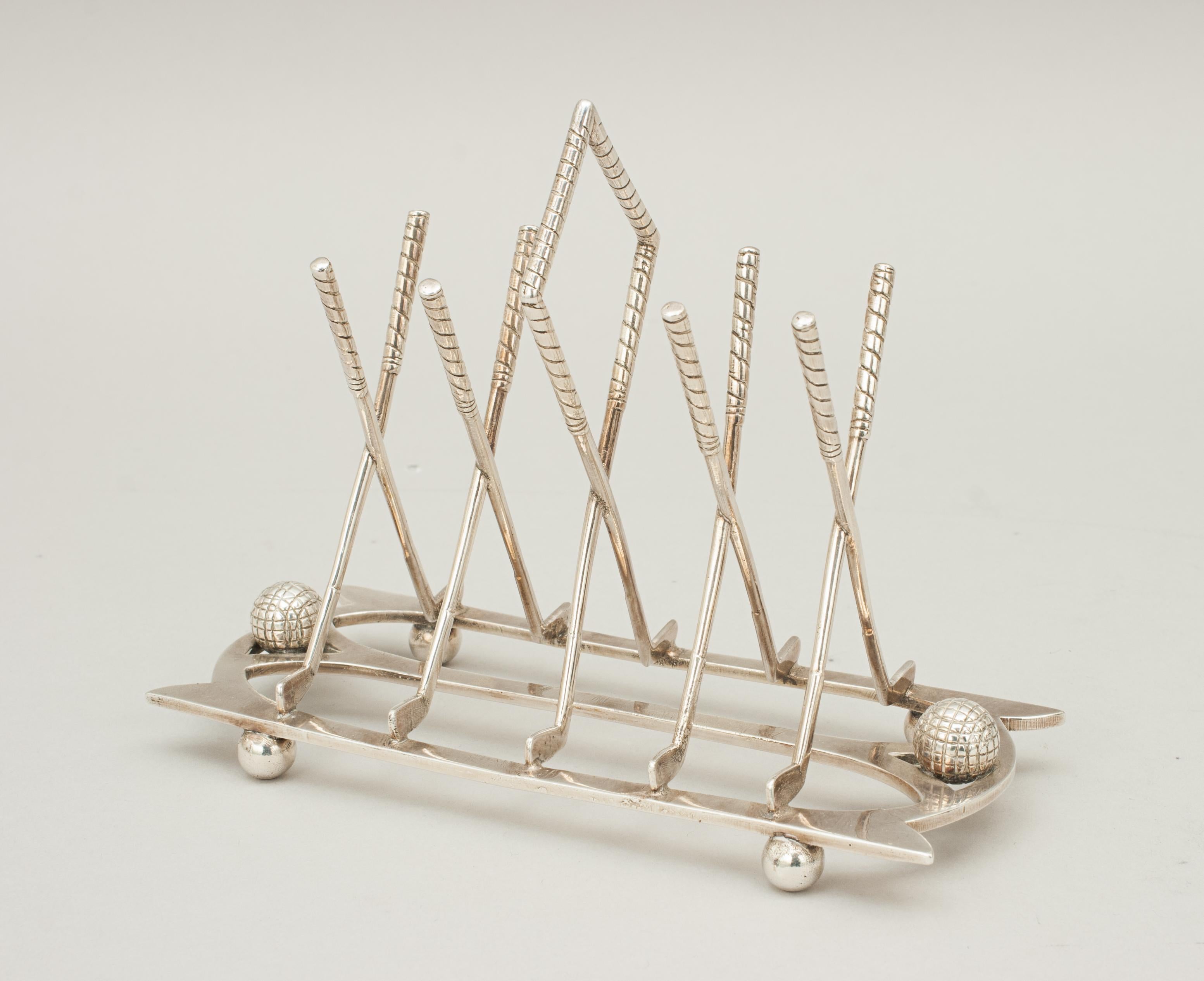 English Antique Golf Toast Rack, Silver Plate