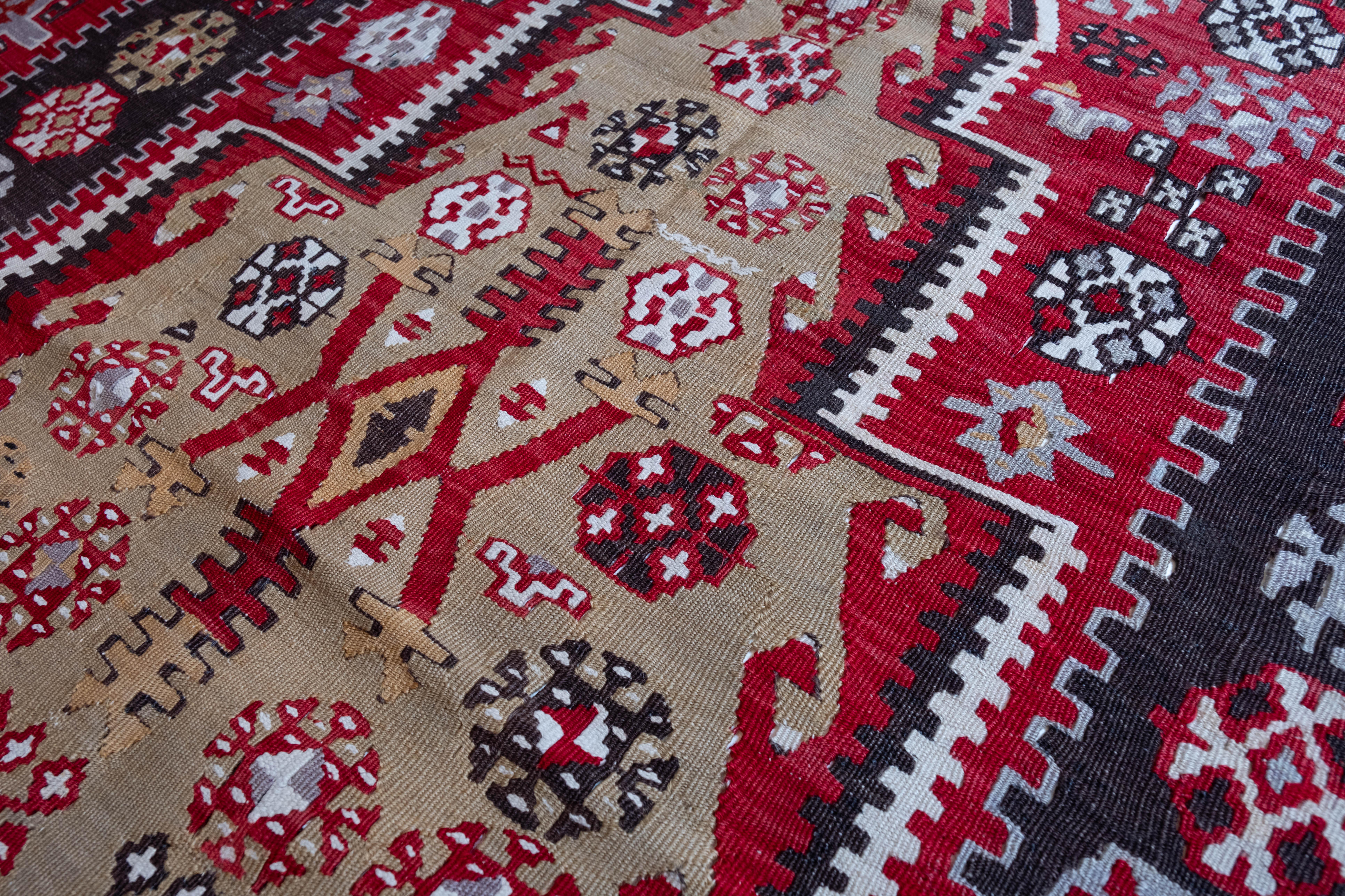 Hand-Woven Antique Gomurgen Kayseri Kilim Rug Wool Old Central Anatolian Turkish Carpet For Sale