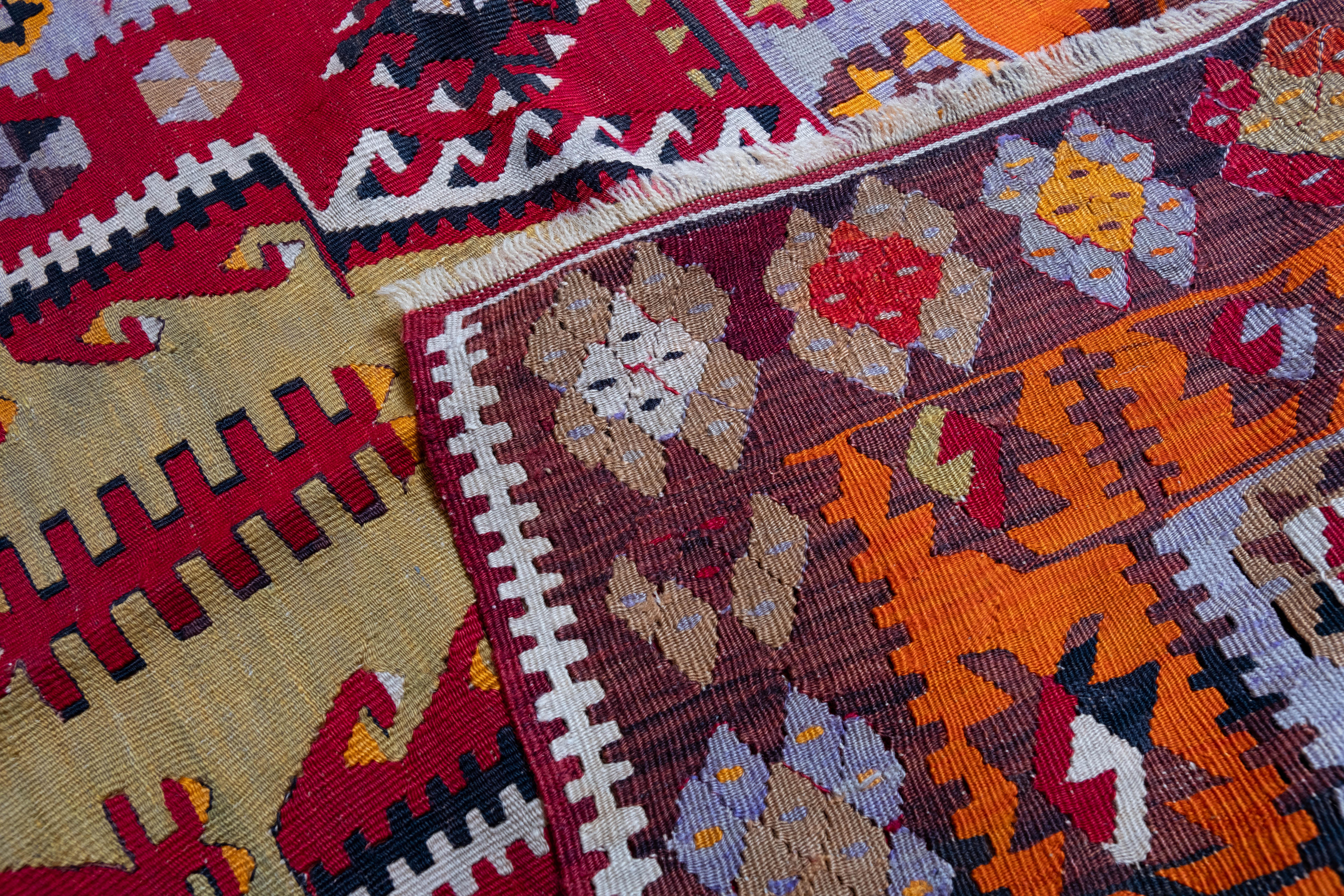Hand-Woven Antique Gomurgen Kayseri Kilim Rug Wool Old Central Anatolian Turkish Carpet For Sale