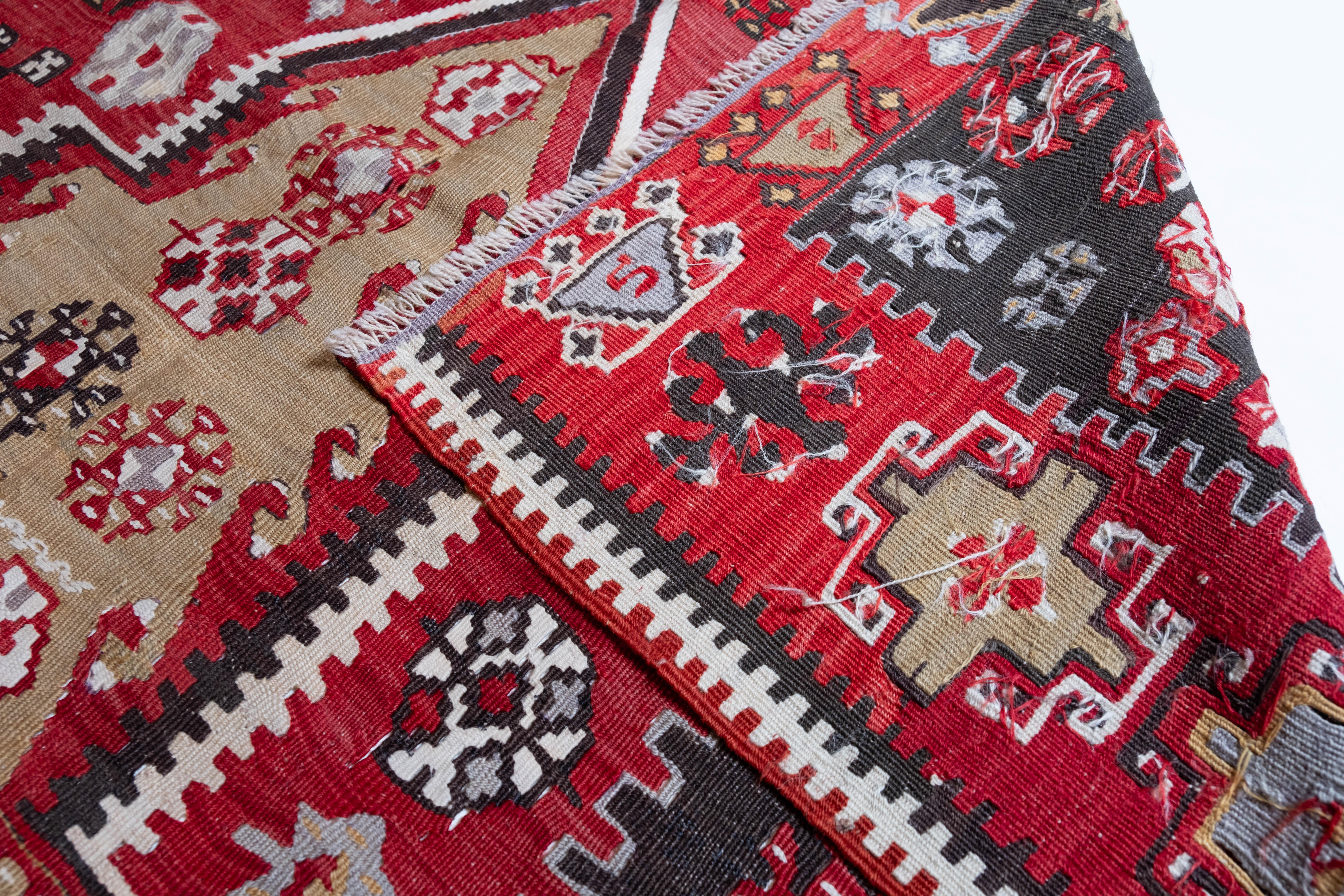 19th Century Antique Gomurgen Kayseri Kilim Rug Wool Old Central Anatolian Turkish Carpet For Sale