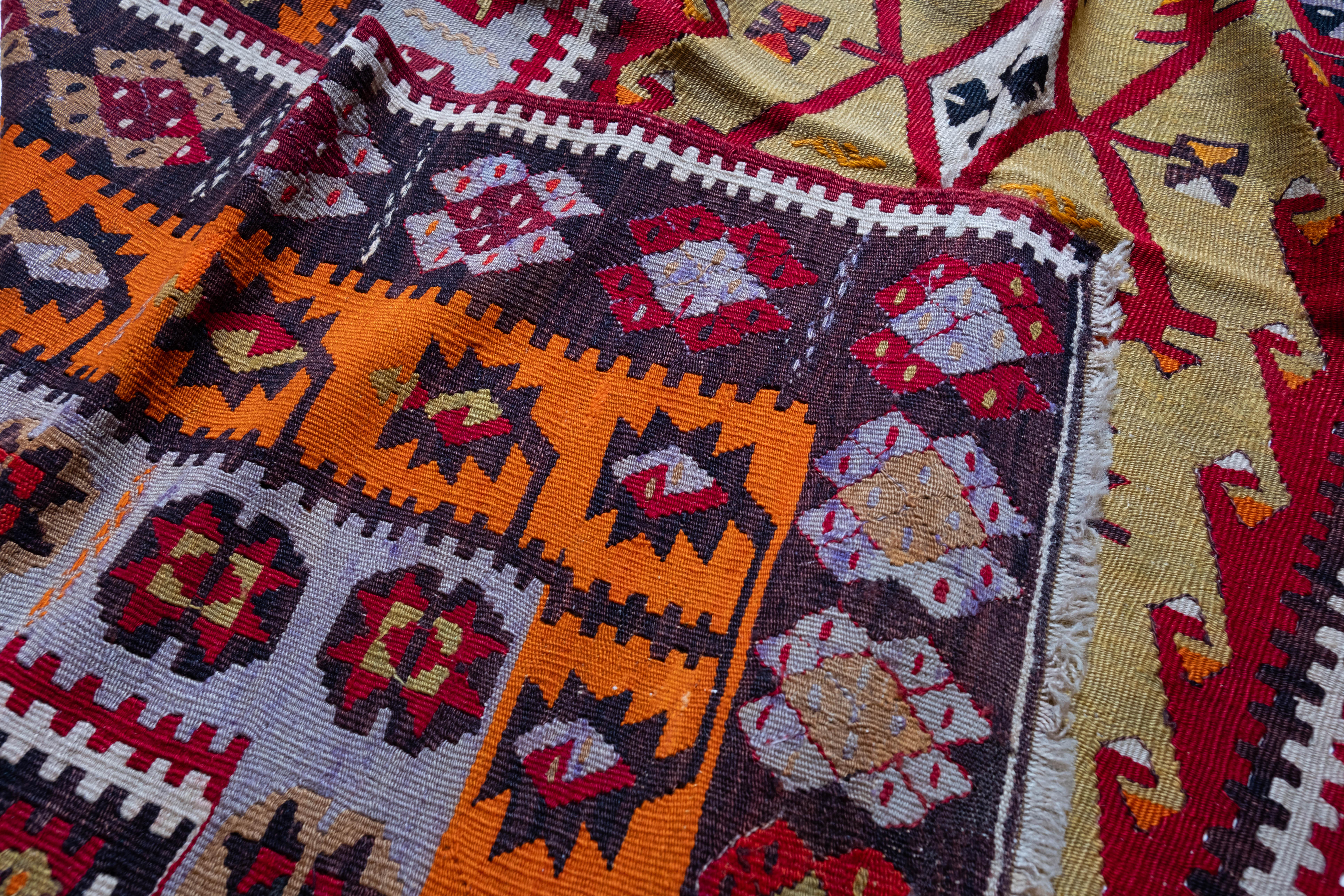 Antique Gomurgen Kayseri Kilim Rug Wool Old Central Anatolian Turkish Carpet For Sale 1