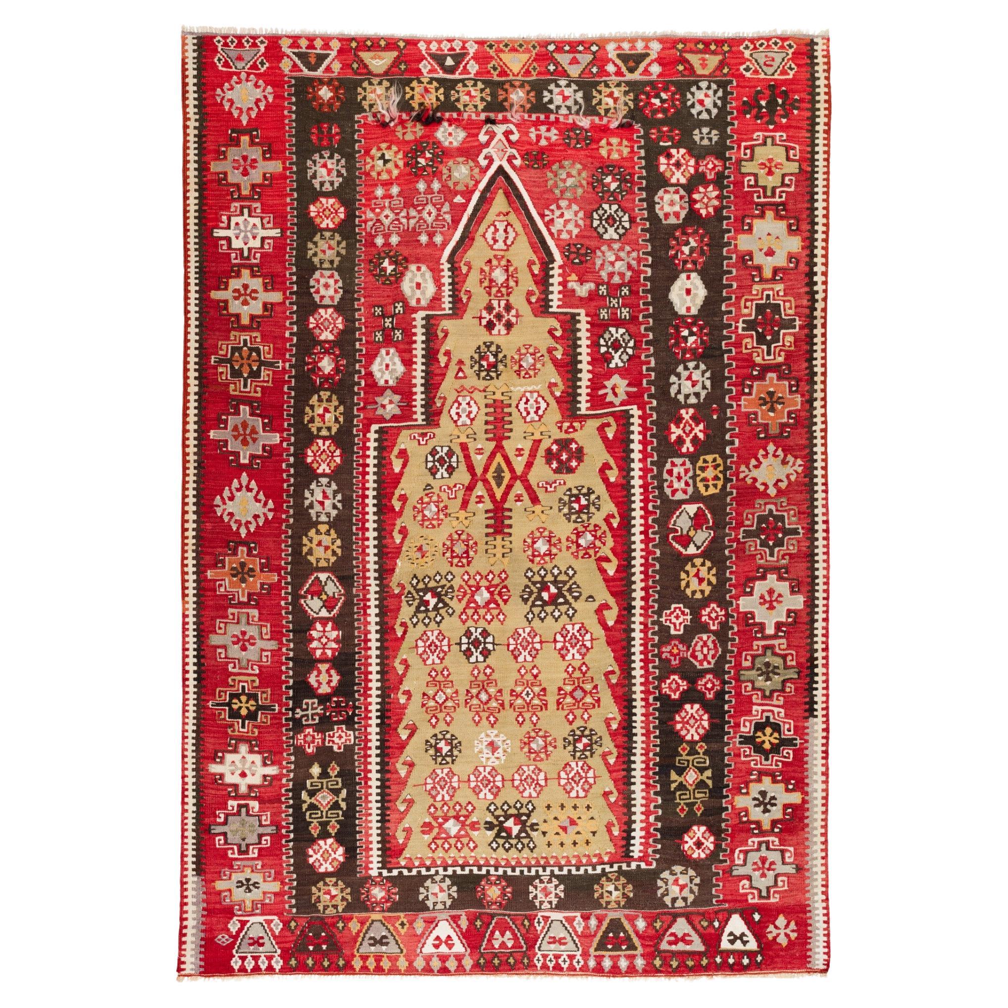Antique Gomurgen Kayseri Kilim Rug Wool Old Central Anatolian Turkish Carpet For Sale
