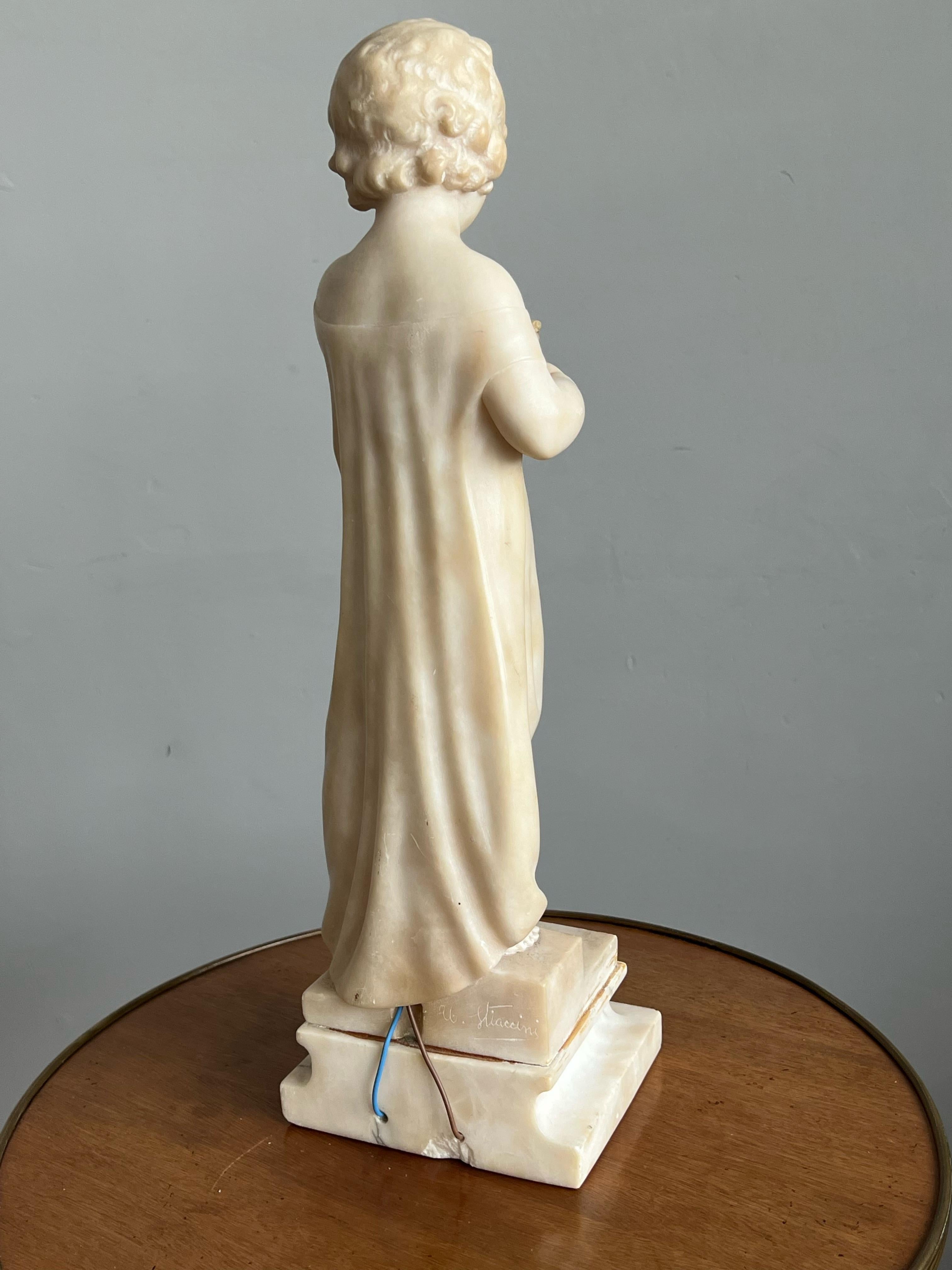 Ancienne lampe de bureau Good Night, Italie, sculpture d'une fille en albâtre par U. Stiaccini en vente 3