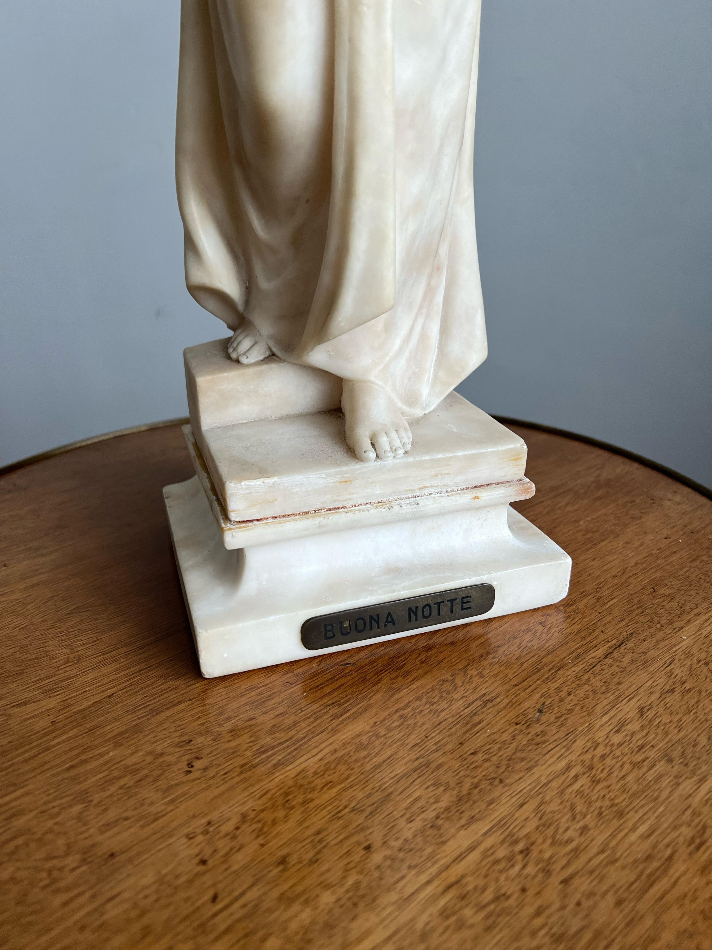Ancienne lampe de bureau Good Night, Italie, sculpture d'une fille en albâtre par U. Stiaccini en vente 7