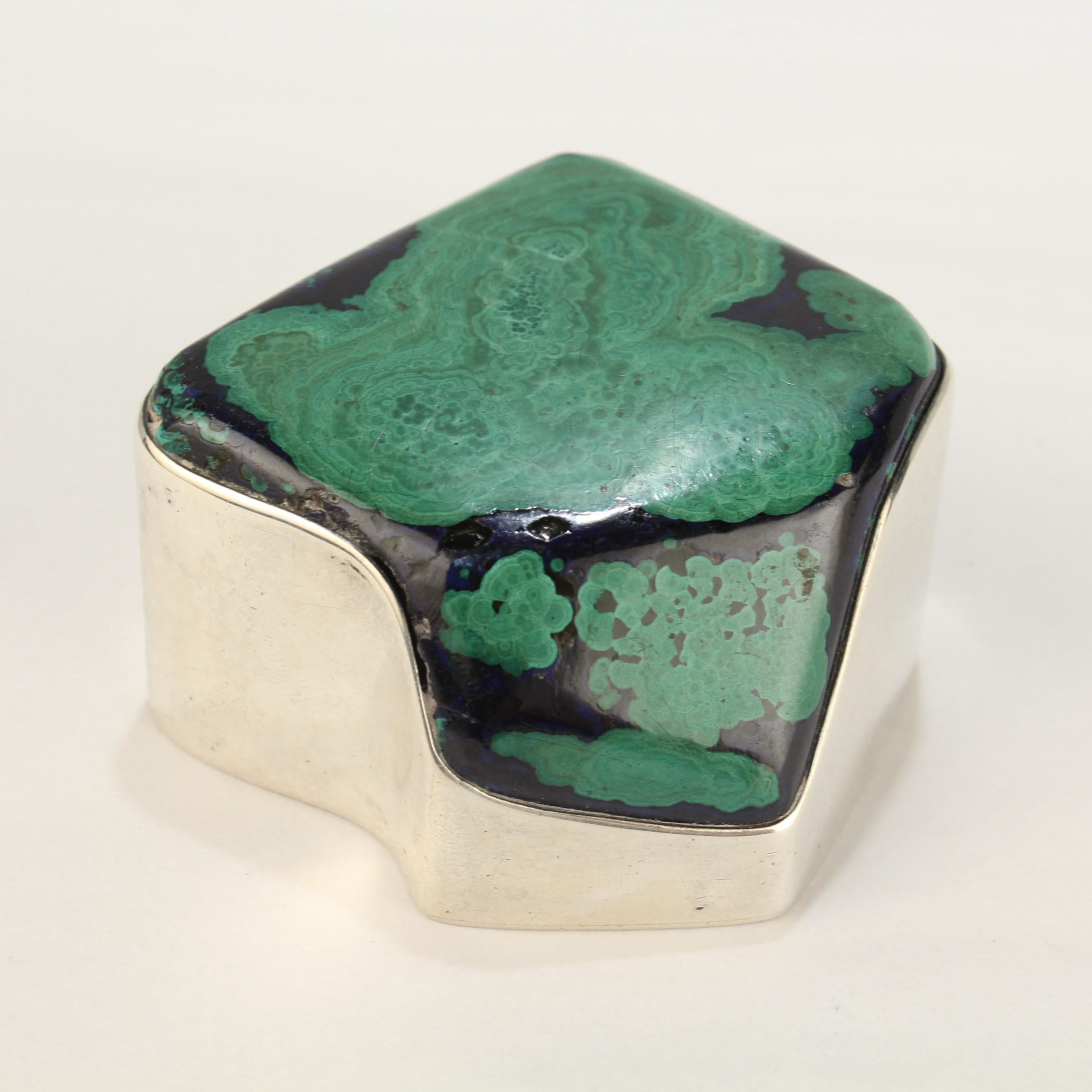 Antique Goodnow & Jenks Azurite-Malachite Specimen & Sterling Silver Paperweight In Good Condition In Philadelphia, PA
