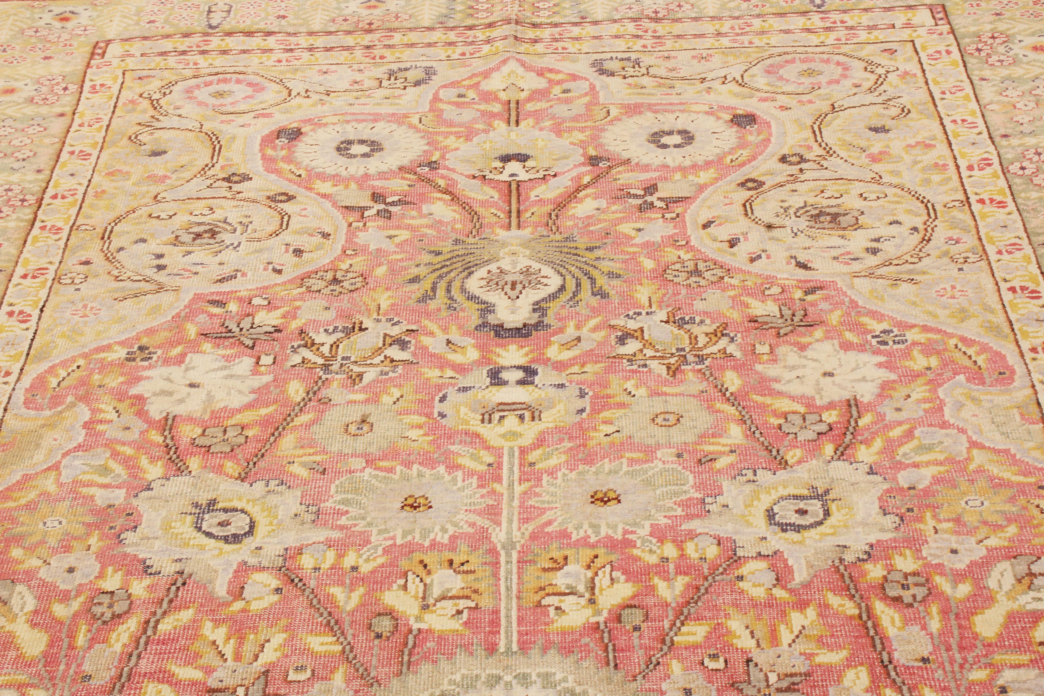 Hand-Knotted Antique Gordes Tea Green and Pink Wool Rug & Tree of Life Motifs by Rug & Kilim For Sale
