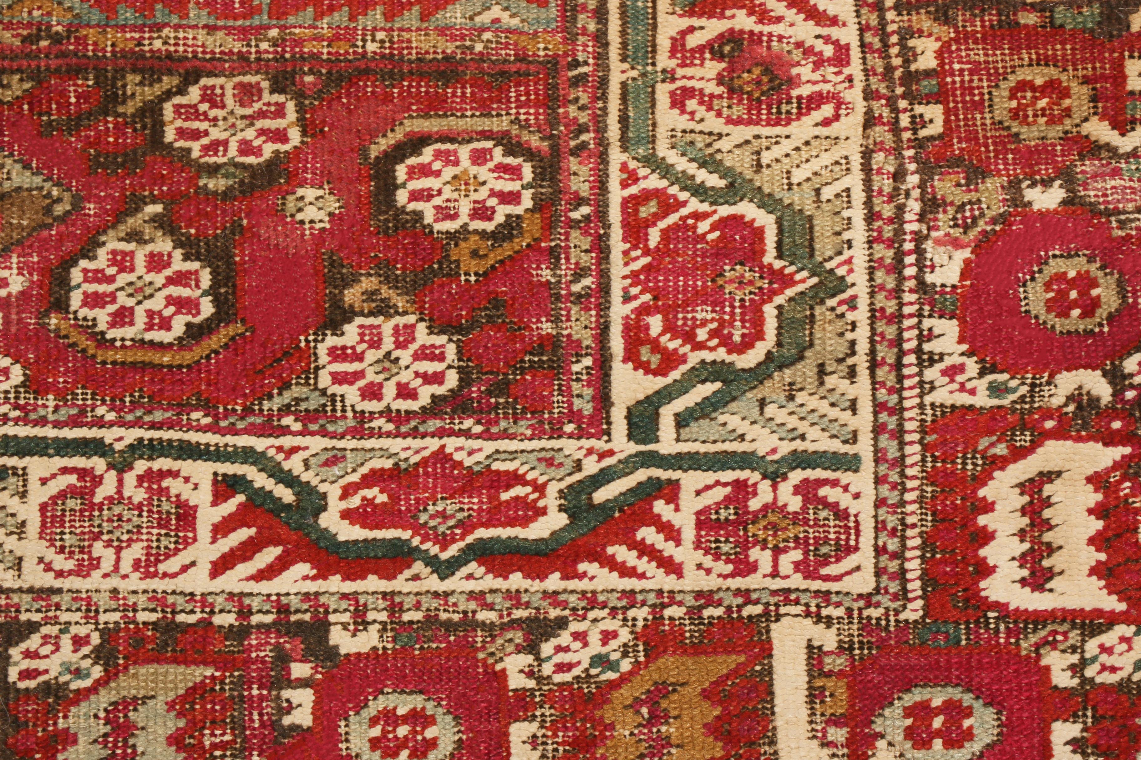 Hand-Knotted Antique Gordes Traditional Red and Sage Green Wool Rug by Rug & Kilim