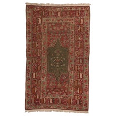Antique Gordes Traditional Red and Sage Green Wool Rug