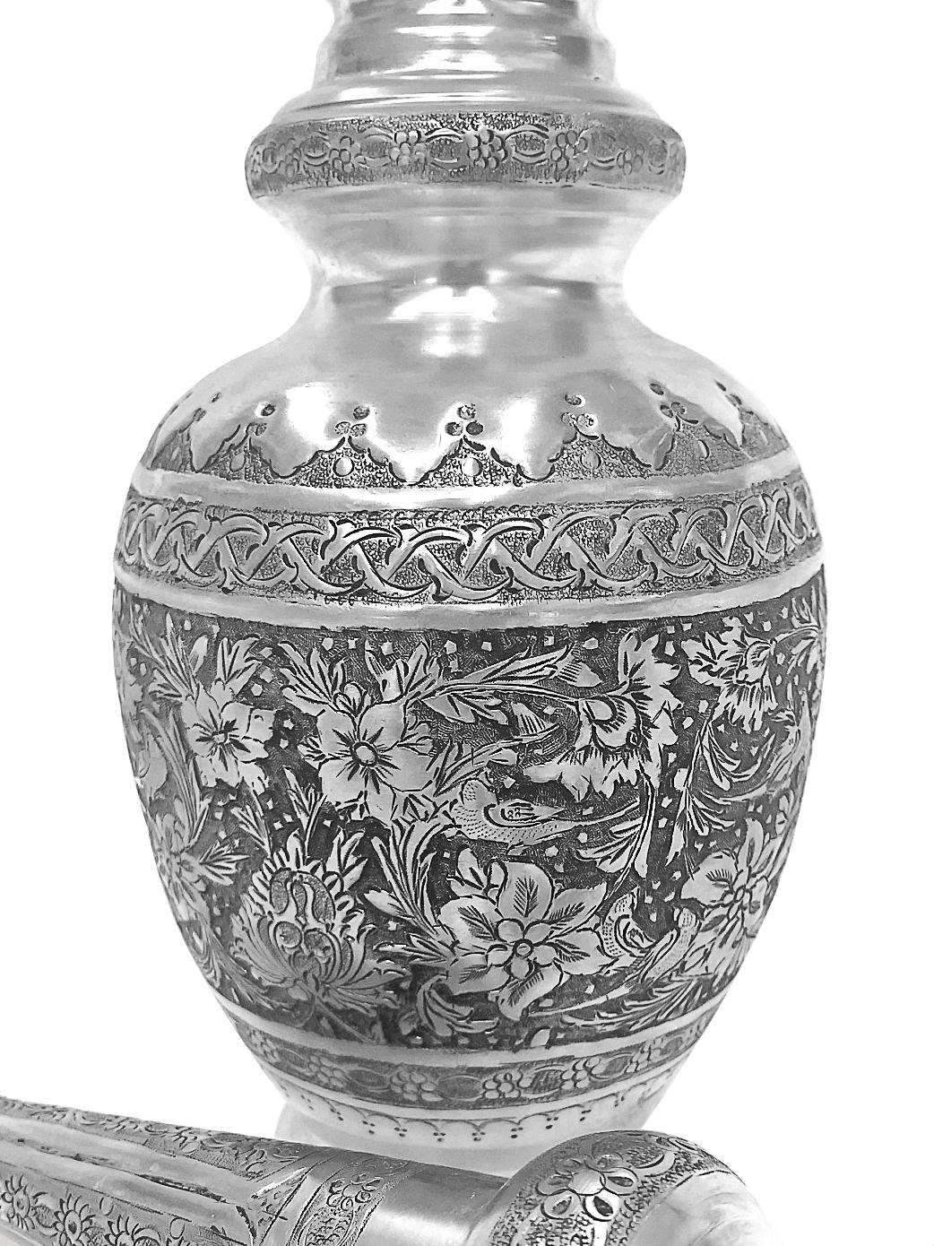 Art Deco Antique Gorgeous Pair of Wine Jar Persian Silver Handmade For Sale