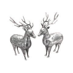 Antique, Gorgeous, Rare Pair of Deer Figurines in Silver, Handmade, Persian
