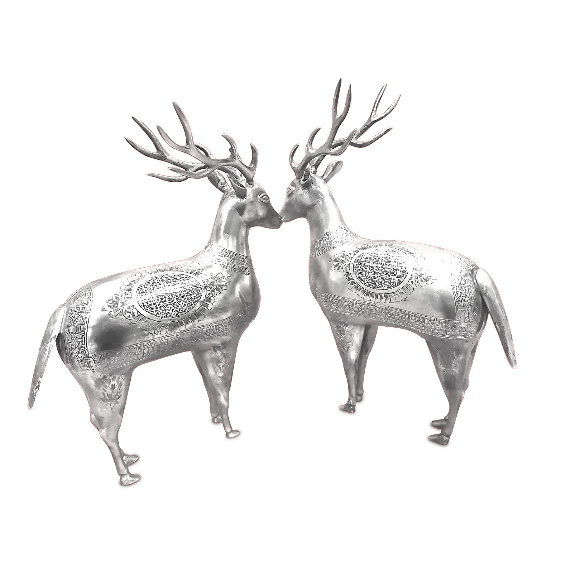 Art Deco Antique, Gorgeous, Rare Pair of Deer Figurines in Silver, Handmade, Persian For Sale