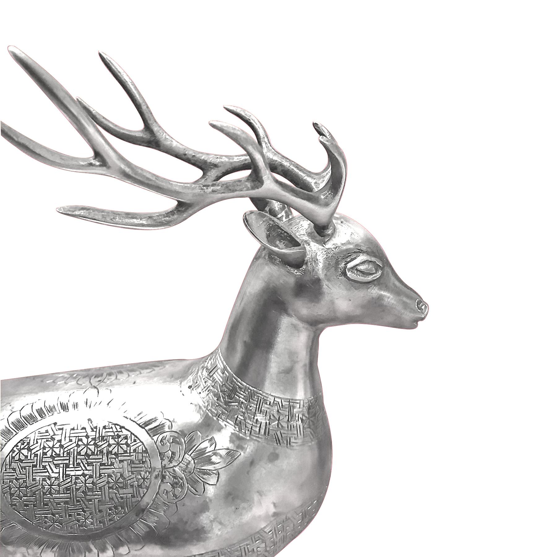 Antique, Gorgeous, Rare Pair of Deer Figurines in Silver, Handmade, Persian In Good Condition For Sale In Jackson Heights, NY