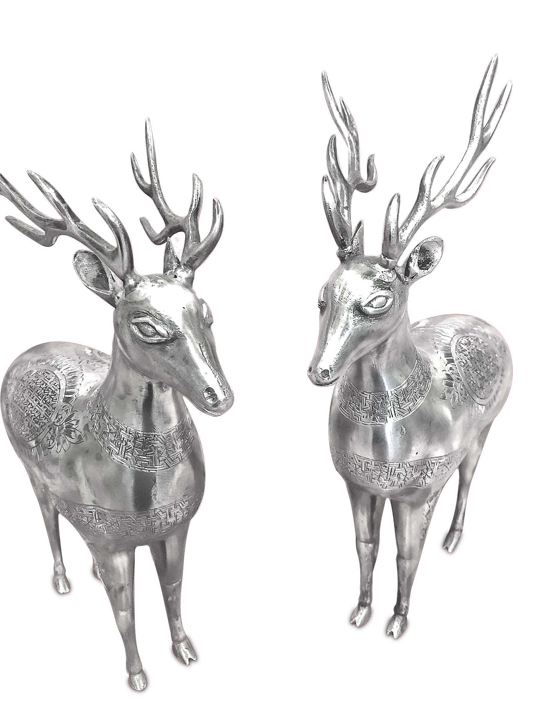 Women's or Men's Antique, Gorgeous, Rare Pair of Deer Figurines in Silver, Handmade, Persian For Sale