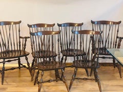Antique Gorgeous Set 6 Farmhouse Fiddleback Duxbury Windsor Dining Chairs