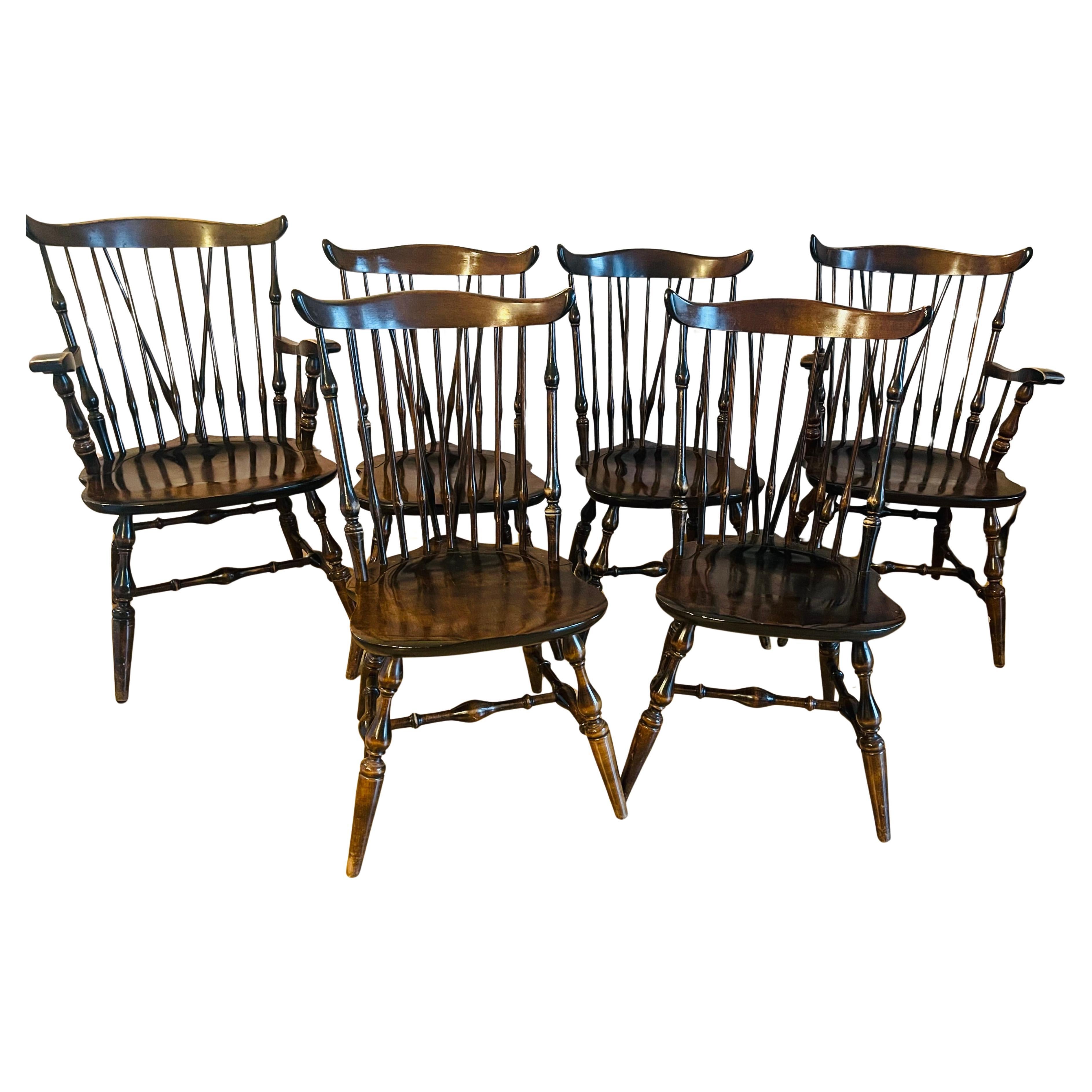 6 American Farmhouse Duxbury Windsor Dining Chairs Set