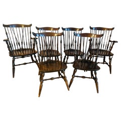 Antique Gorgeous Set 6 Farmhouse Fiddleback Duxbury Windsor Dining Chairs
