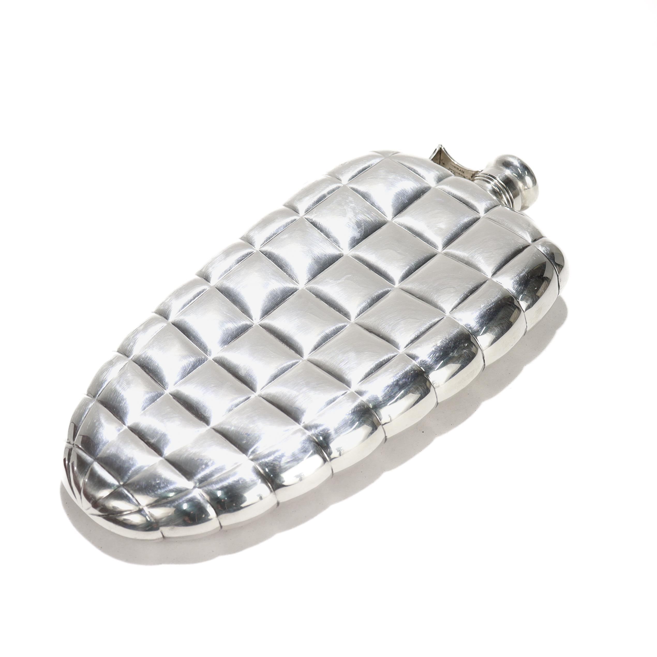 Antique Gorham 1 Pint Sterling Silver Art Deco Blimp or Dirigible Quilted Flask For Sale 5