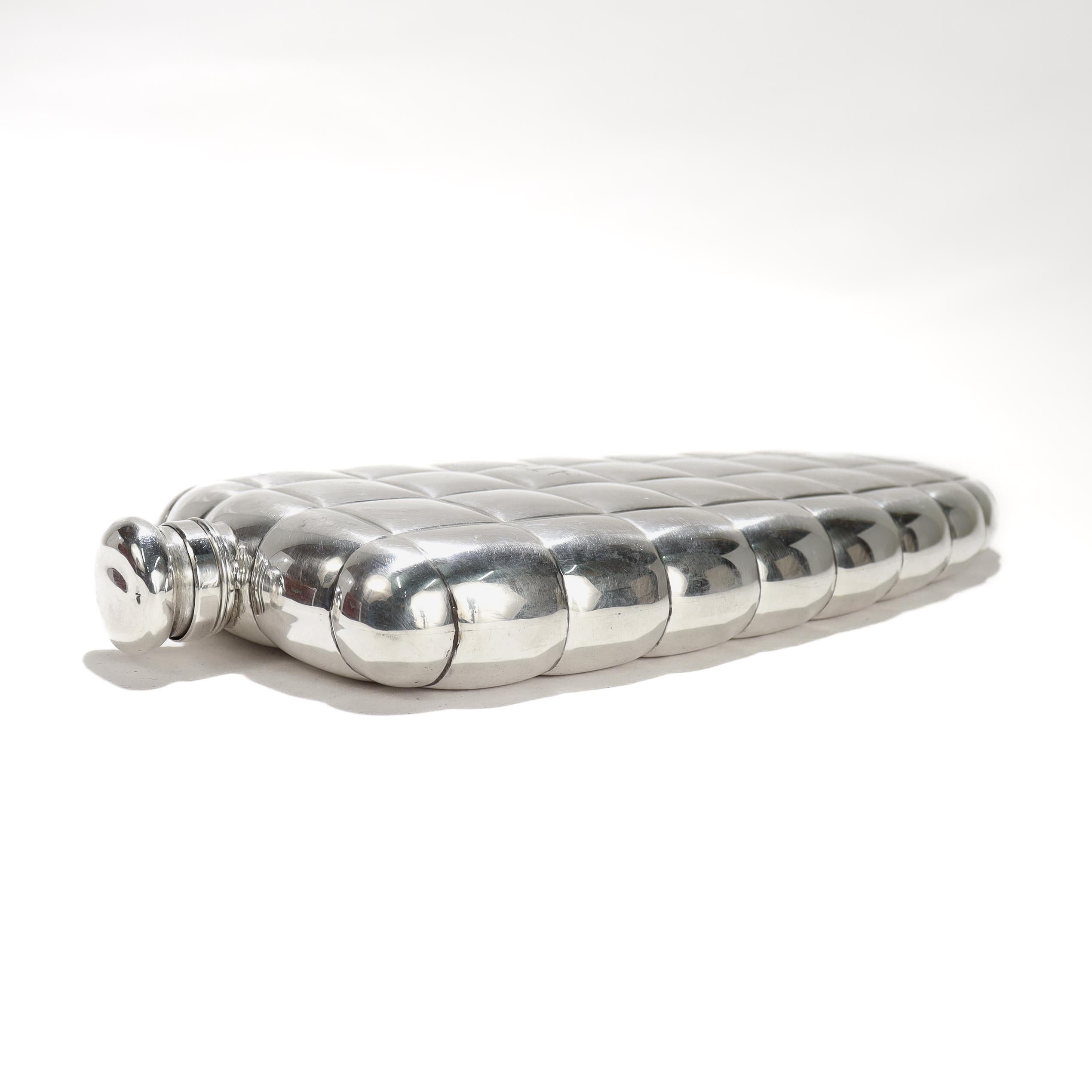 Antique Gorham 1 Pint Sterling Silver Art Deco Blimp or Dirigible Quilted Flask For Sale 7