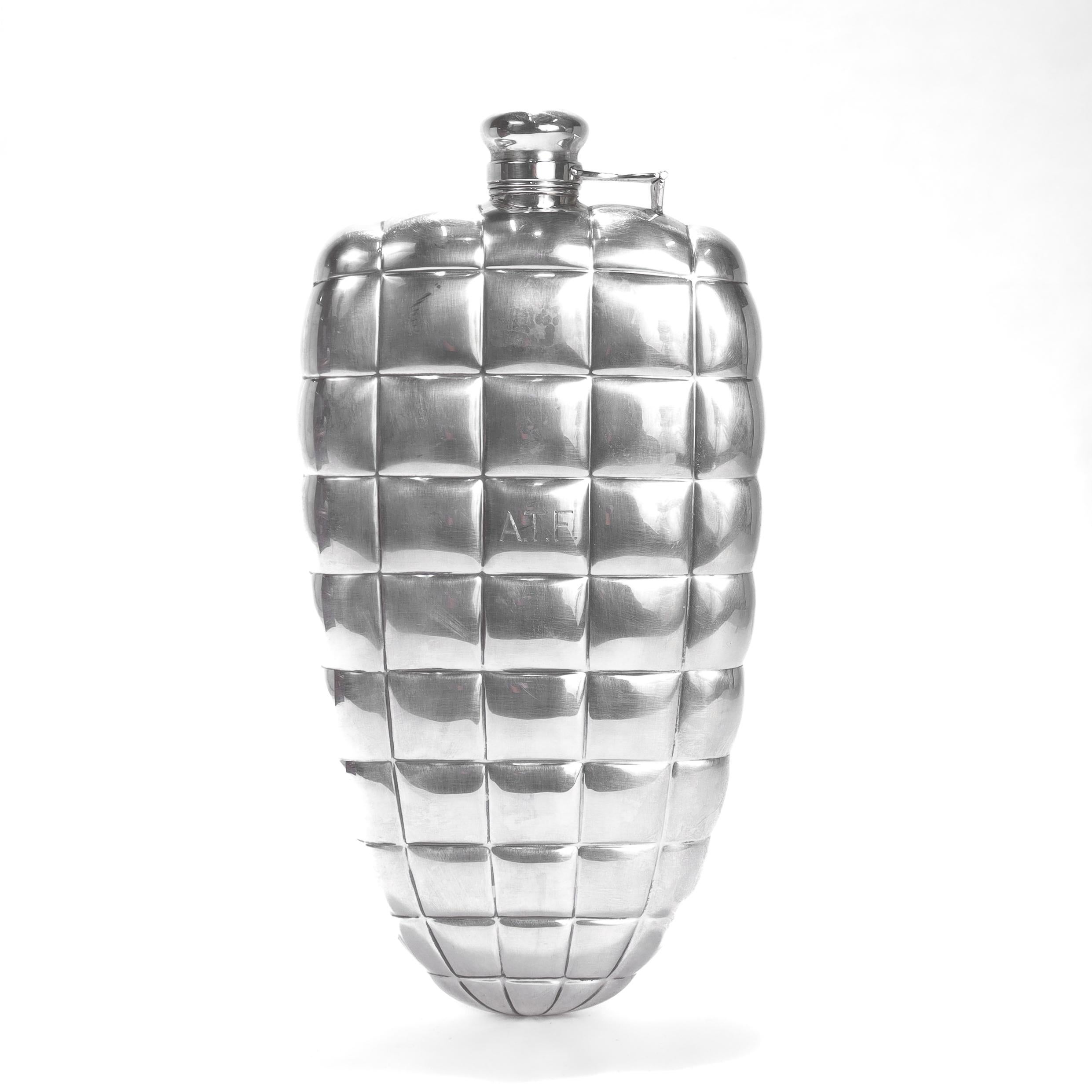 American Antique Gorham 1 Pint Sterling Silver Art Deco Blimp or Dirigible Quilted Flask For Sale