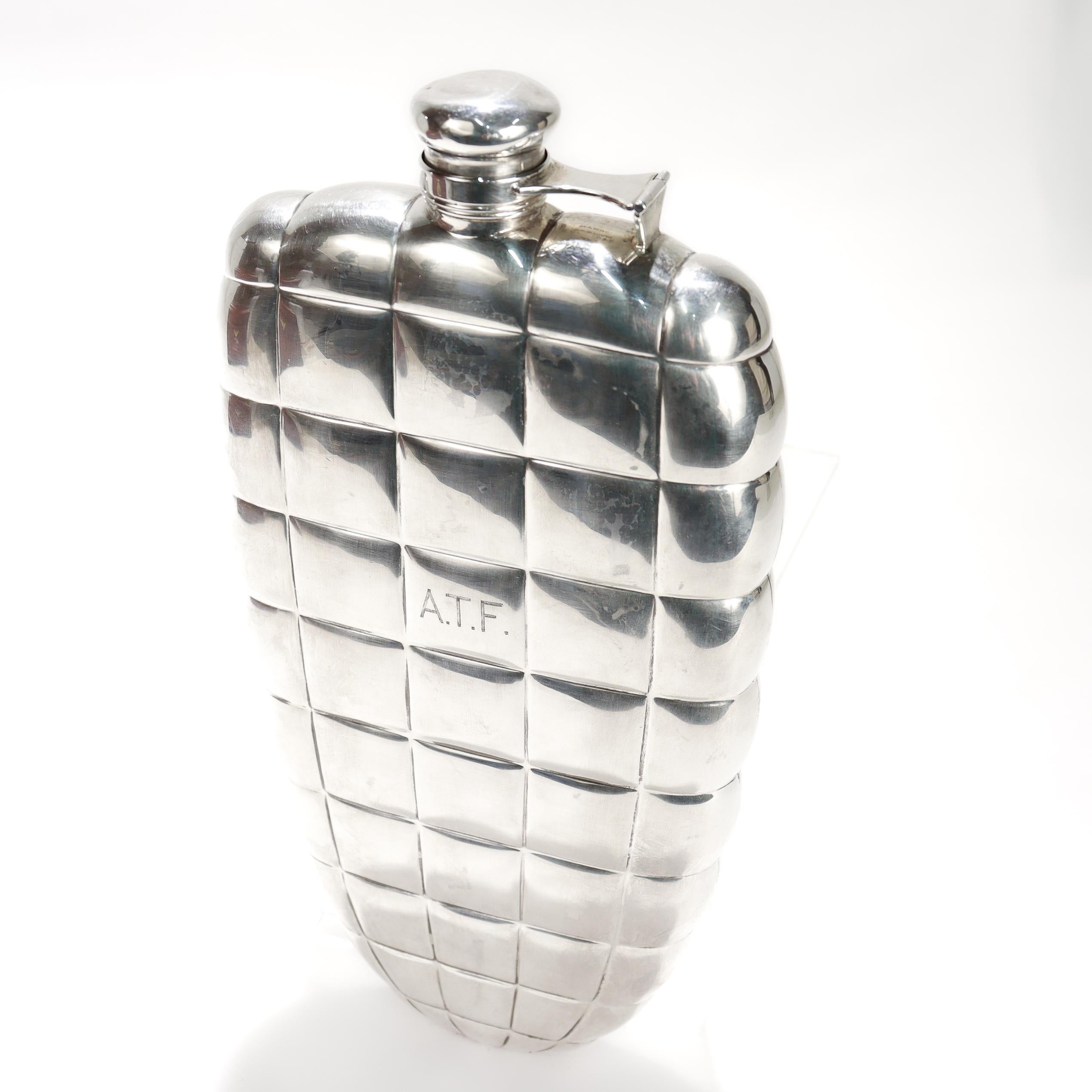 20th Century Antique Gorham 1 Pint Sterling Silver Art Deco Blimp or Dirigible Quilted Flask For Sale