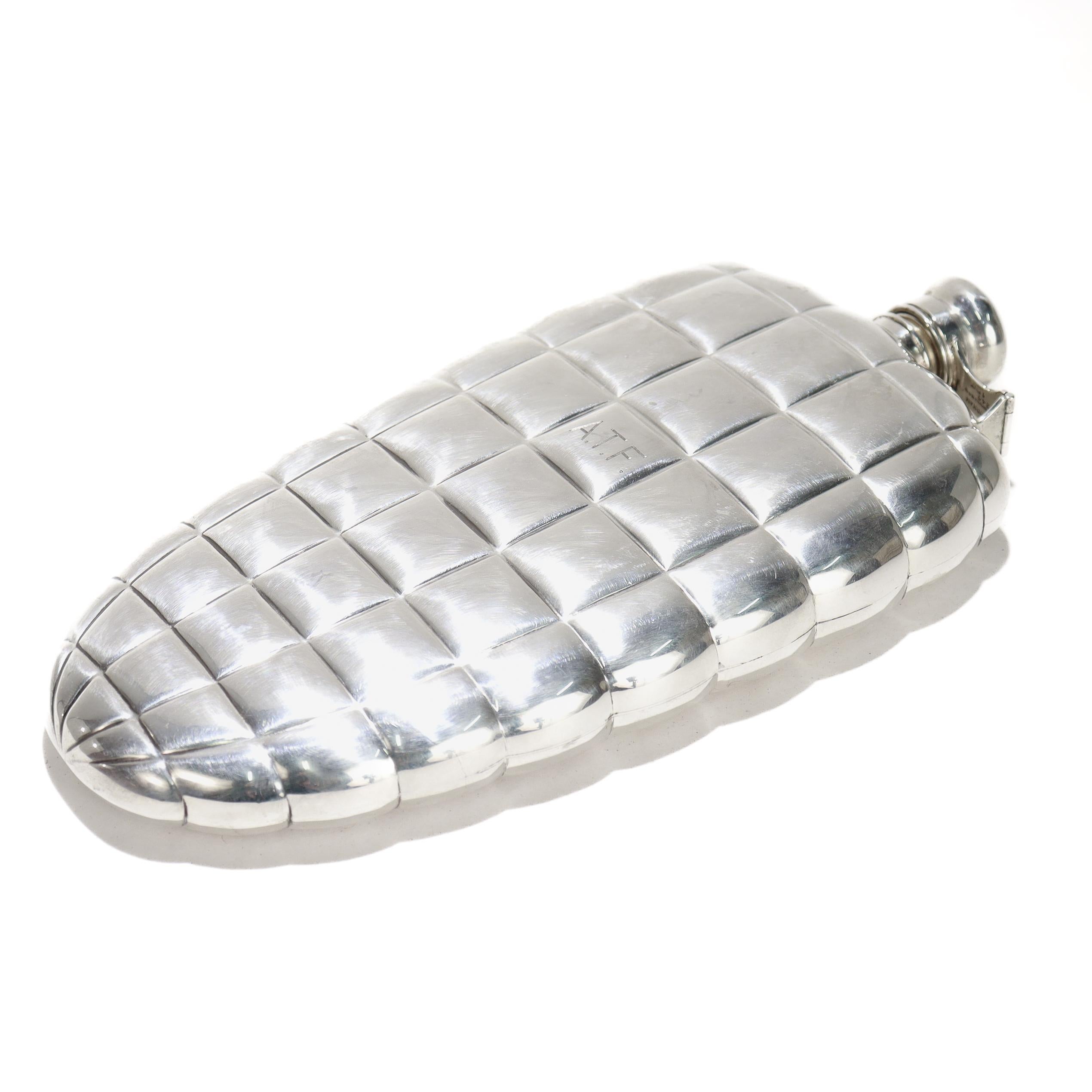 Antique Gorham 1 Pint Sterling Silver Art Deco Blimp or Dirigible Quilted Flask For Sale 4