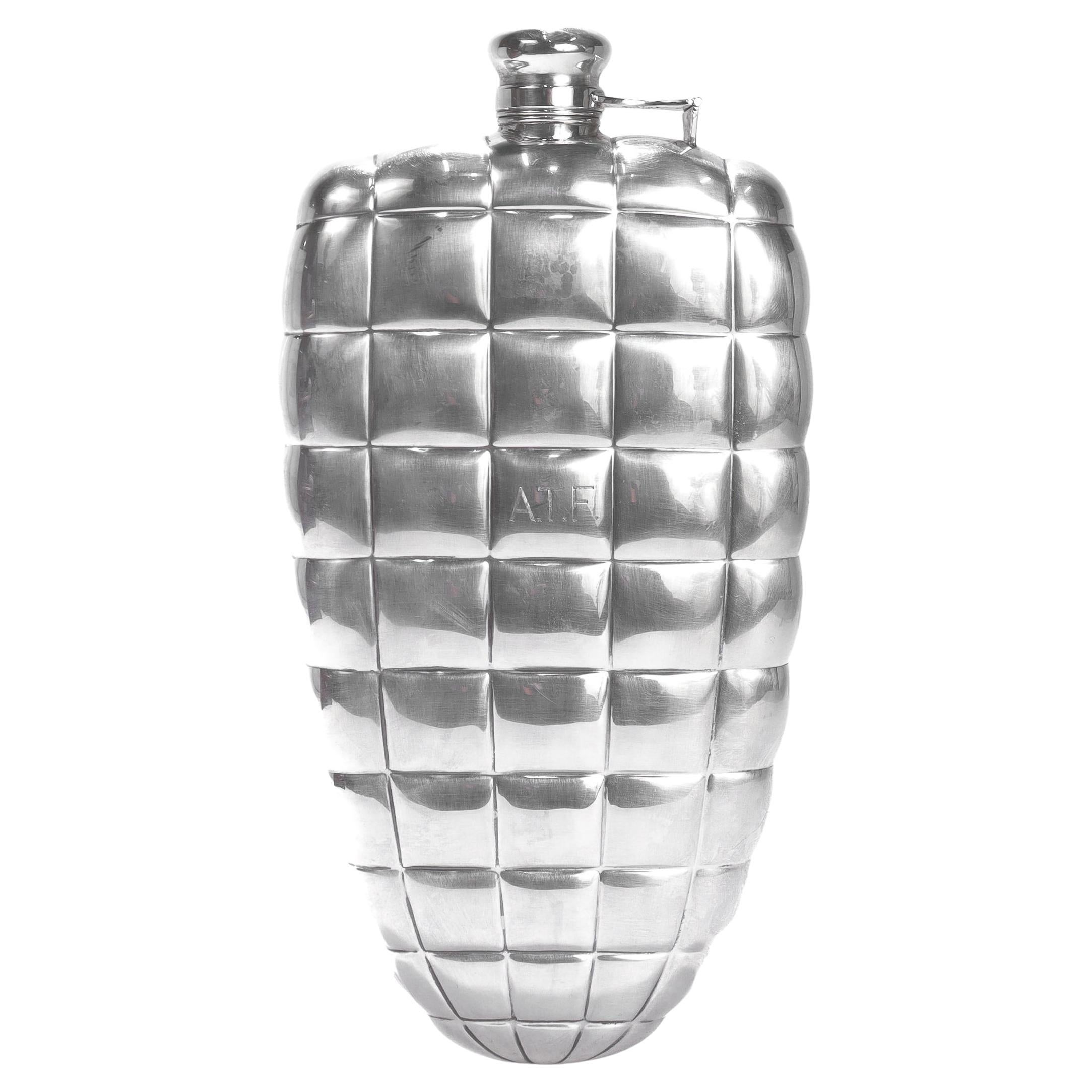 Antique Gorham 1 Pint Sterling Silver Art Deco Blimp or Dirigible Quilted Flask For Sale