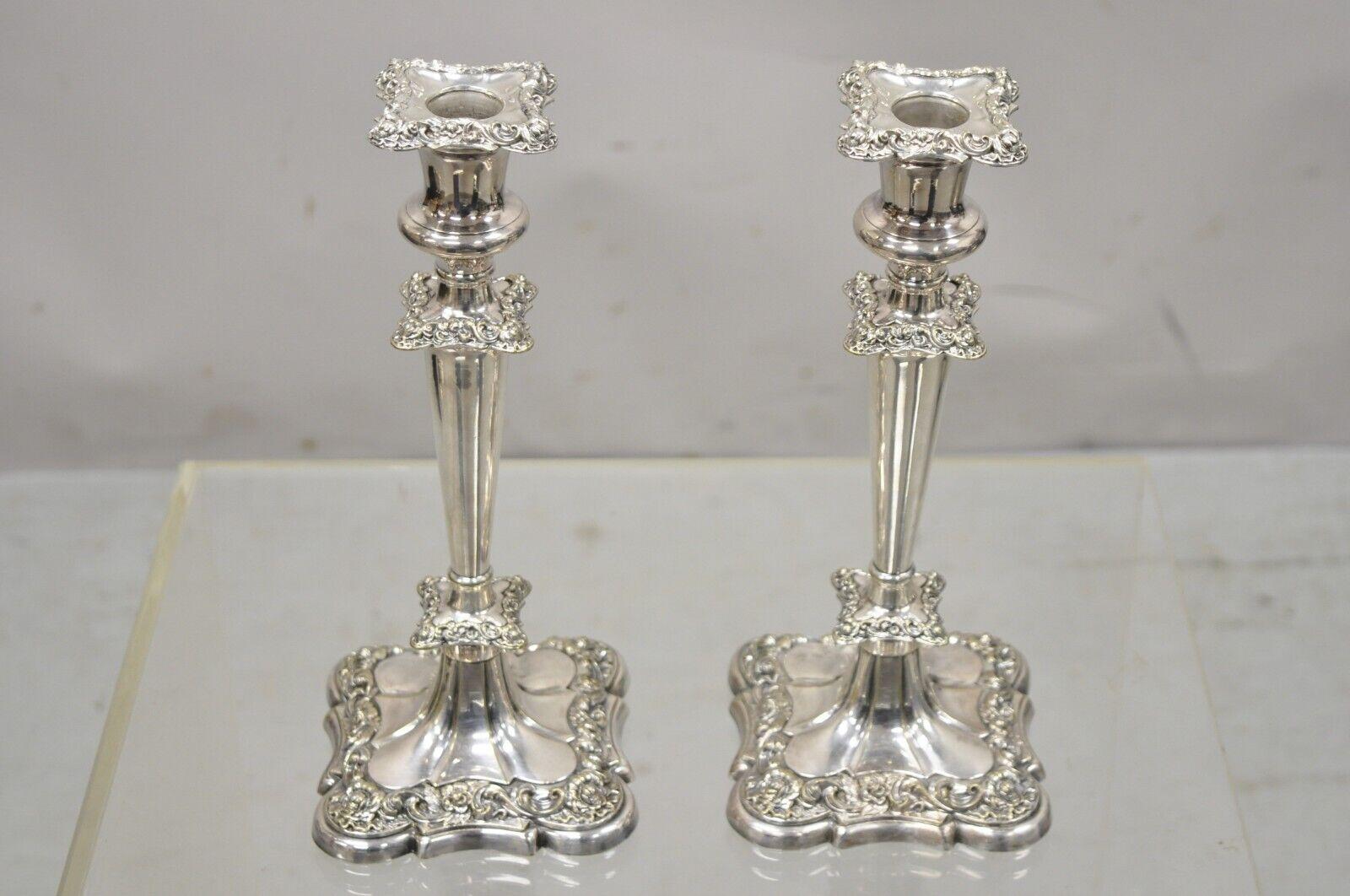 Antique Gorham Floral Repousse Silver Plate Candlestick Candle Holder a Pair 6
