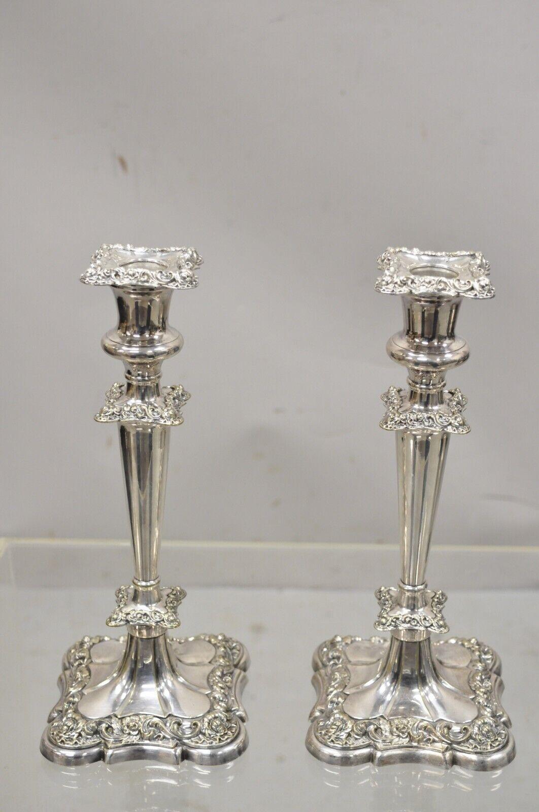 Antique Gorham Floral Repousse Silver Plate Candlestick Candle Holder a Pair 2