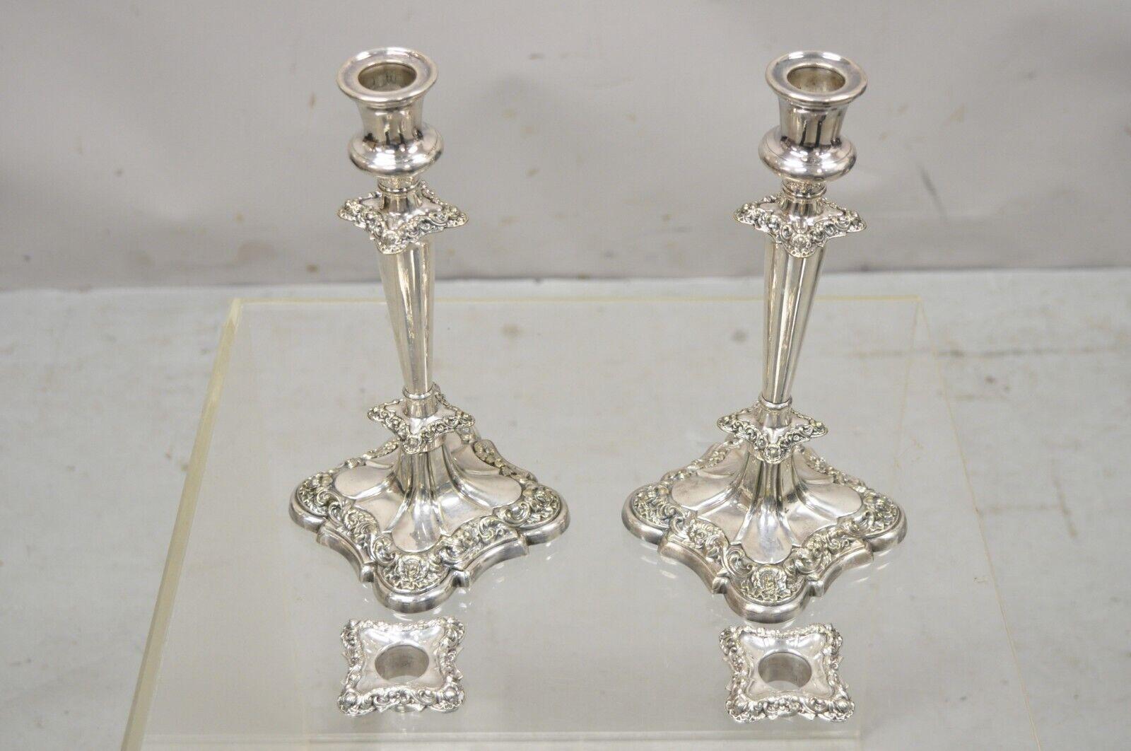 Antique Gorham Floral Repousse Silver Plate Candlestick Candle Holder a Pair 4