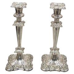 Antique Gorham Floral Repousse Silver Plate Candlestick Candle Holder a Pair