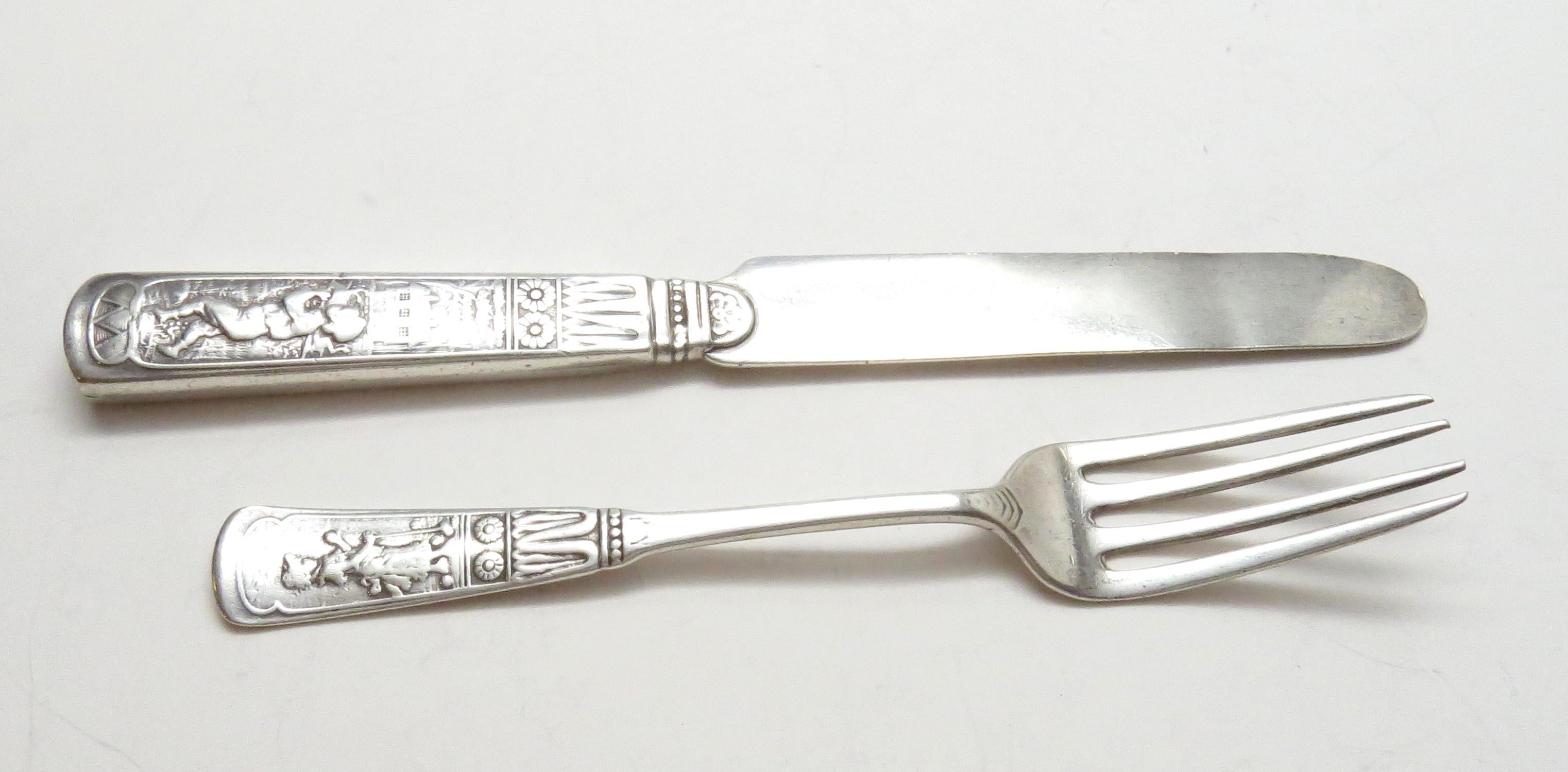 Américain Ensemble antique fourchette et couteau de jeunesse en argent sterling Piper Sterling de Gorham 1880 en vente