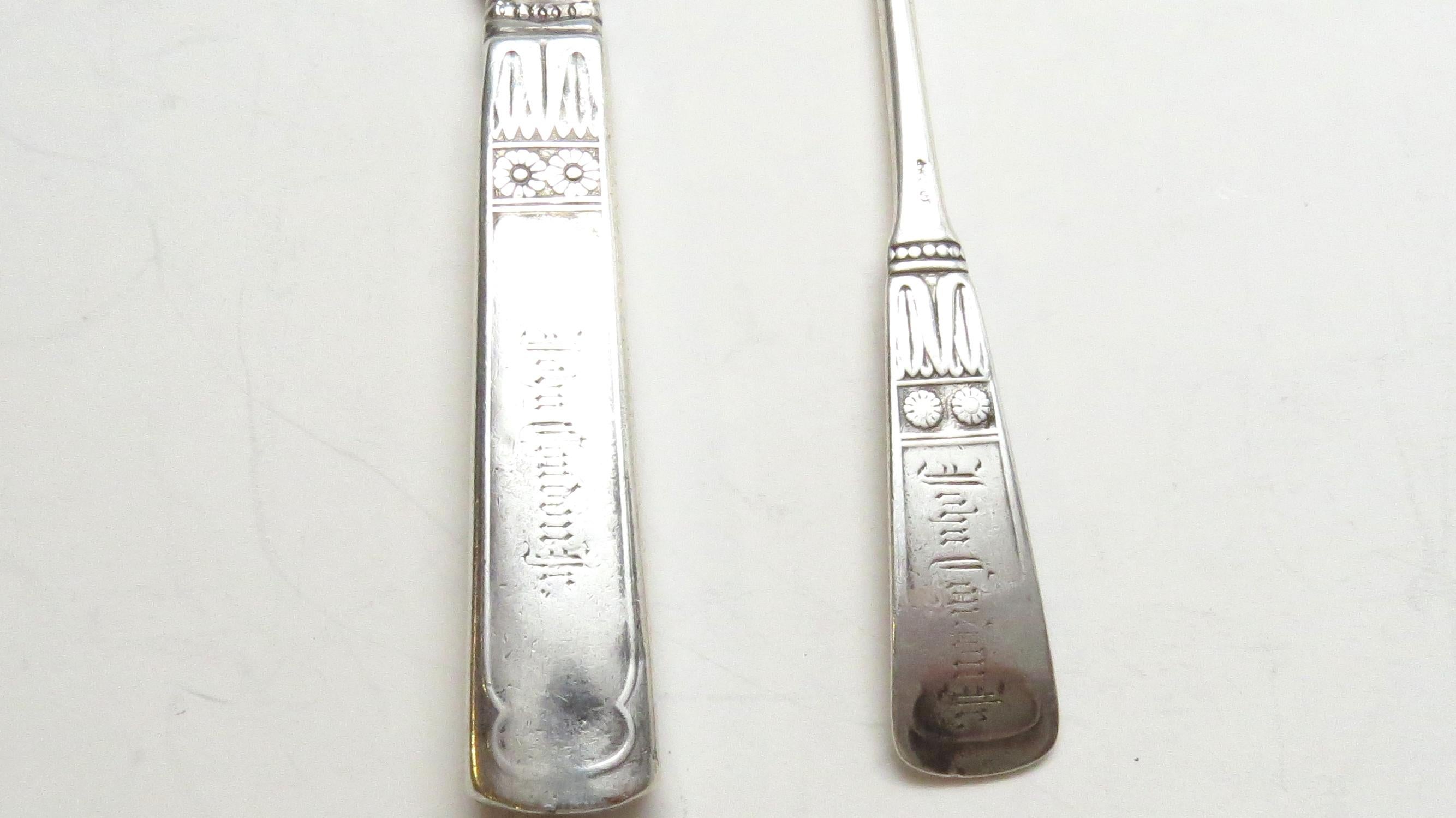 Antique Gorham 1880 Piper Sterling Silver Youth Fork and Knife Set In Good Condition For Sale In Washington Depot, CT