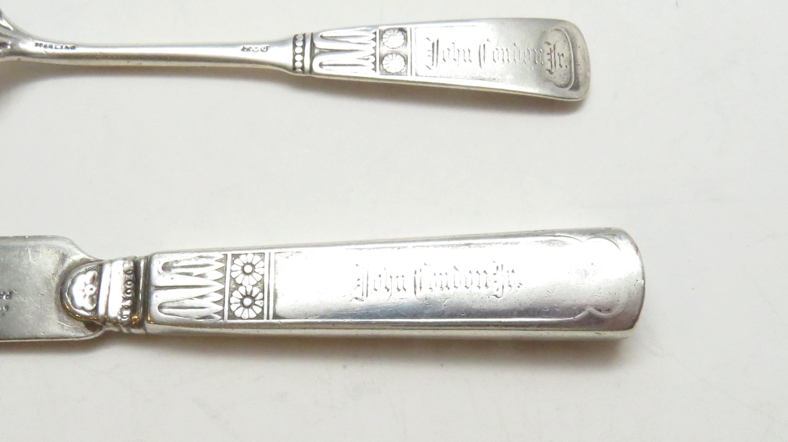 Antique Gorham 1880 Piper Sterling Silver Youth Fork and Knife Set For Sale 1