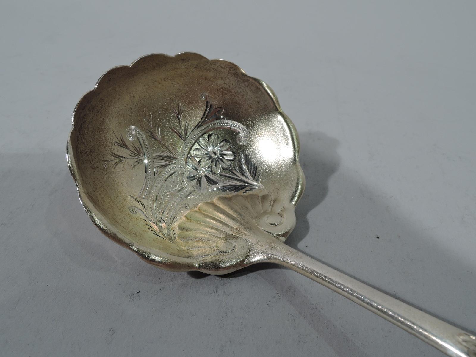 American Antique Gorham Aesthetic Bright-Cut Silver Gilt Ladle